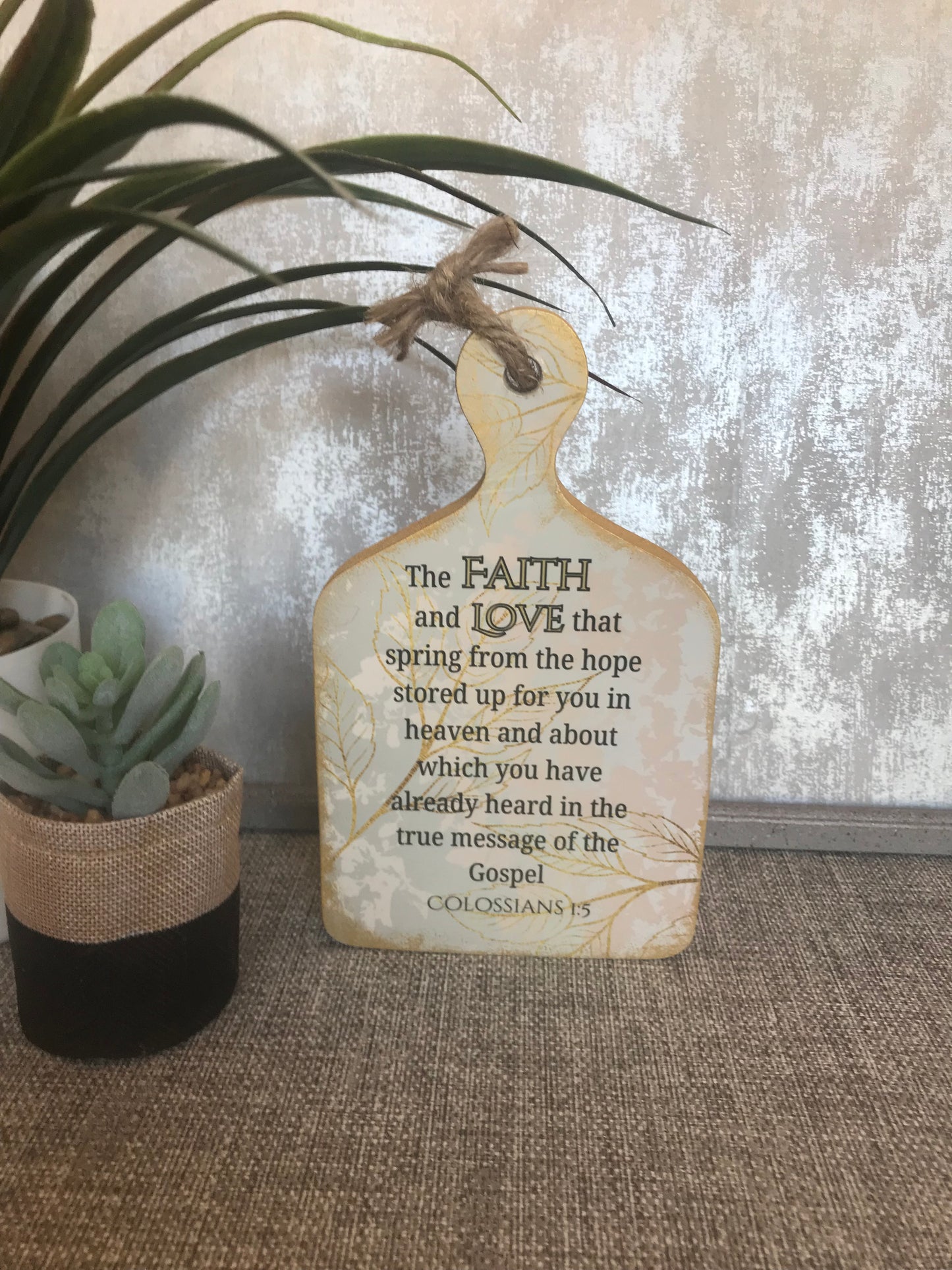 Hope In Gospel Colossians 1:5 Wooden Cutting Board Shape Freestanding Plaque 20x12cm