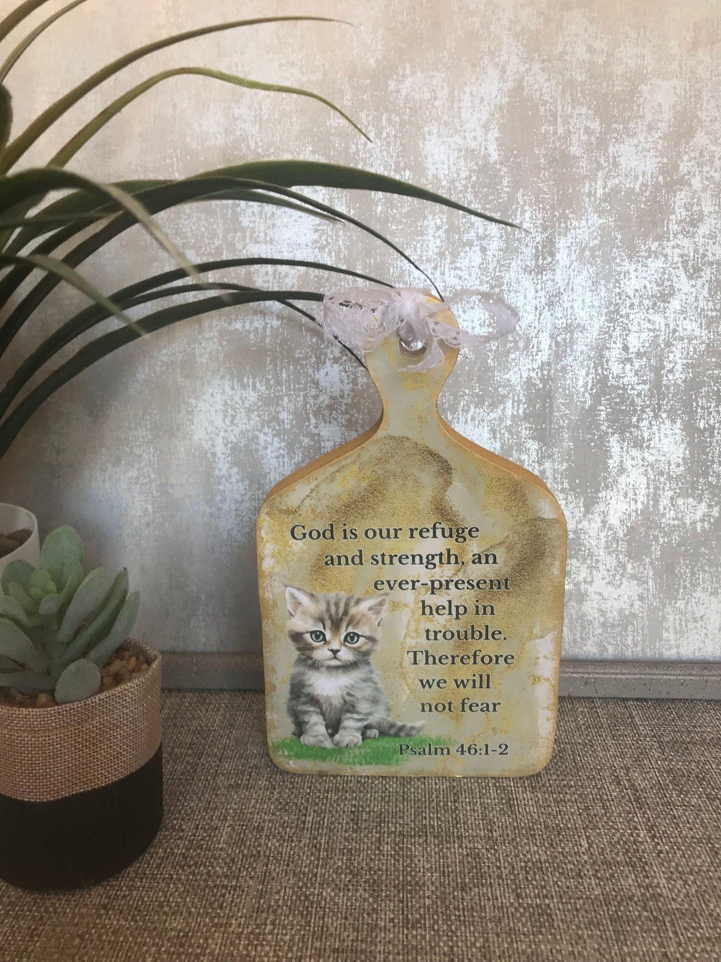 God Is Our Refuge Psalm 46:1-2 Wooden Cutting Board Shape Freestanding Plaque 20x12cm