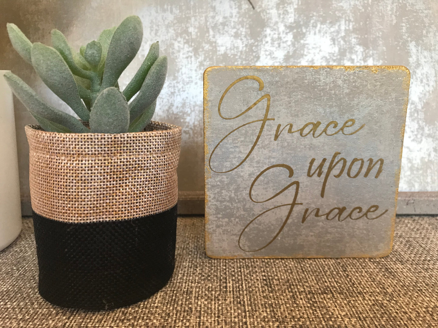 Grace Upon Grace Wooden Square Shape Freestanding Plaque 10x10cm
