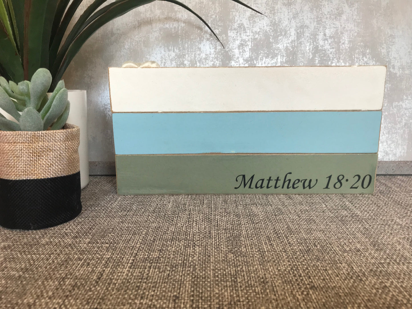 Where Two Or Three Are Gathered Matthew 18:20 - with Gold Rose Decor Wooden Stacked Freestanding Plaque 12x25cm