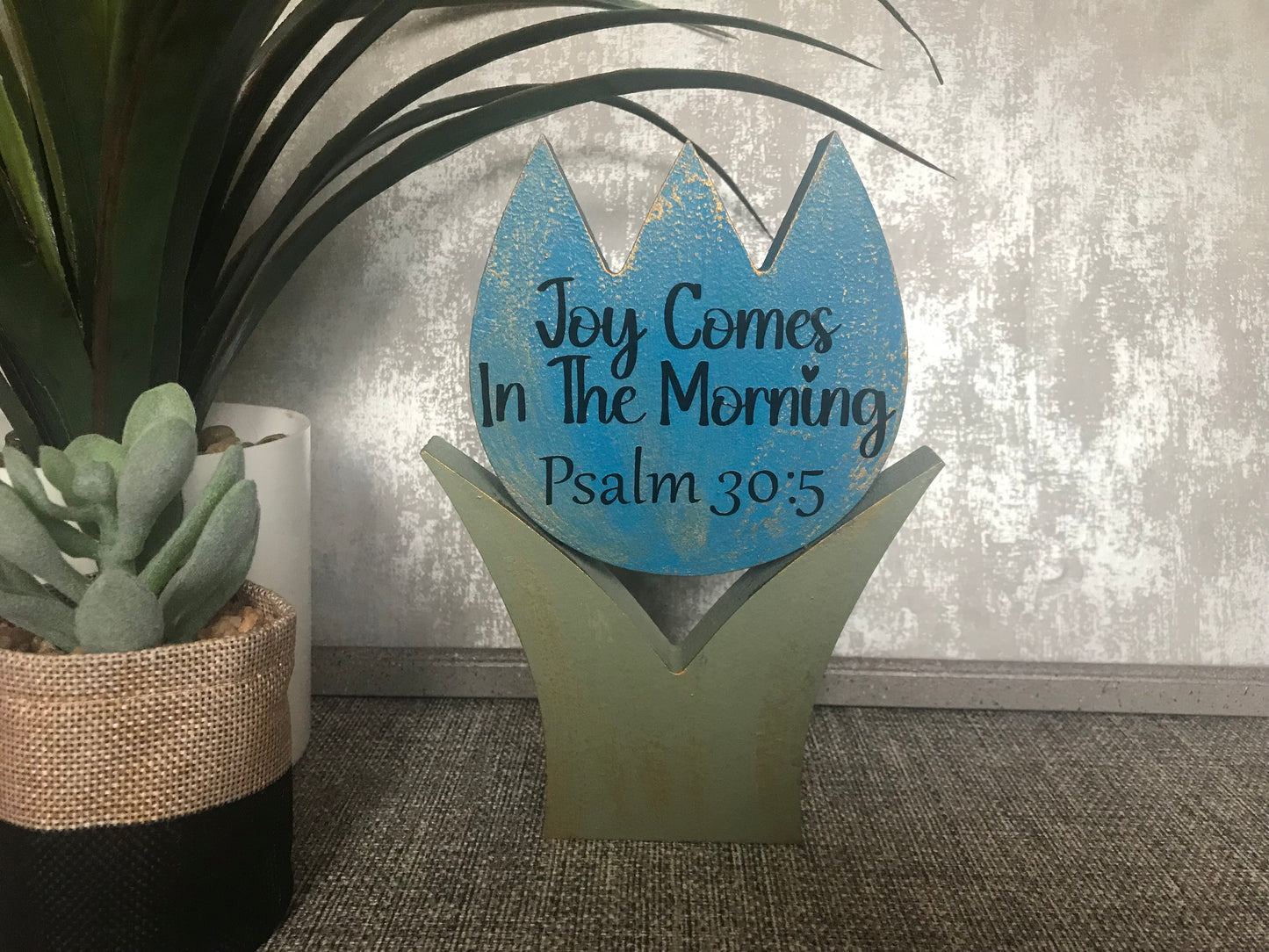 Joy Comes In The Morning Psalm 30:5 Wooden Tulip Shape Freestanding Plaque 17.5x12.5cm