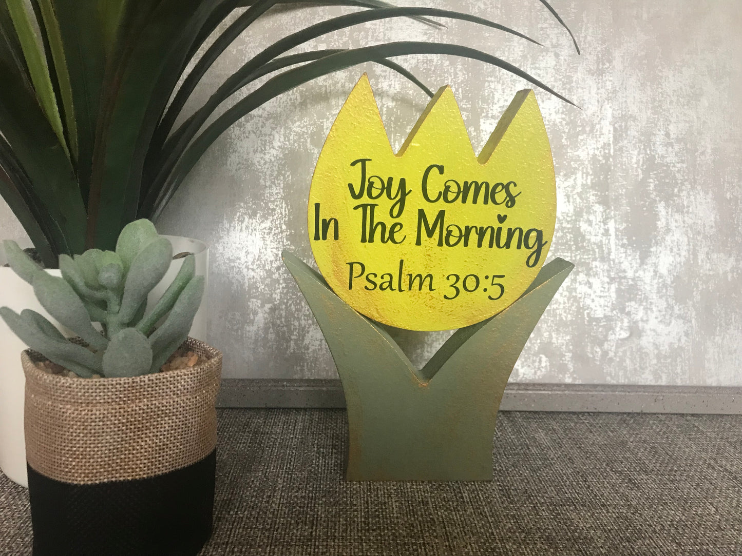 Joy Comes In The Morning Psalm 30:5 Wooden Tulip Shape Freestanding Plaque 17.5x12.5cm