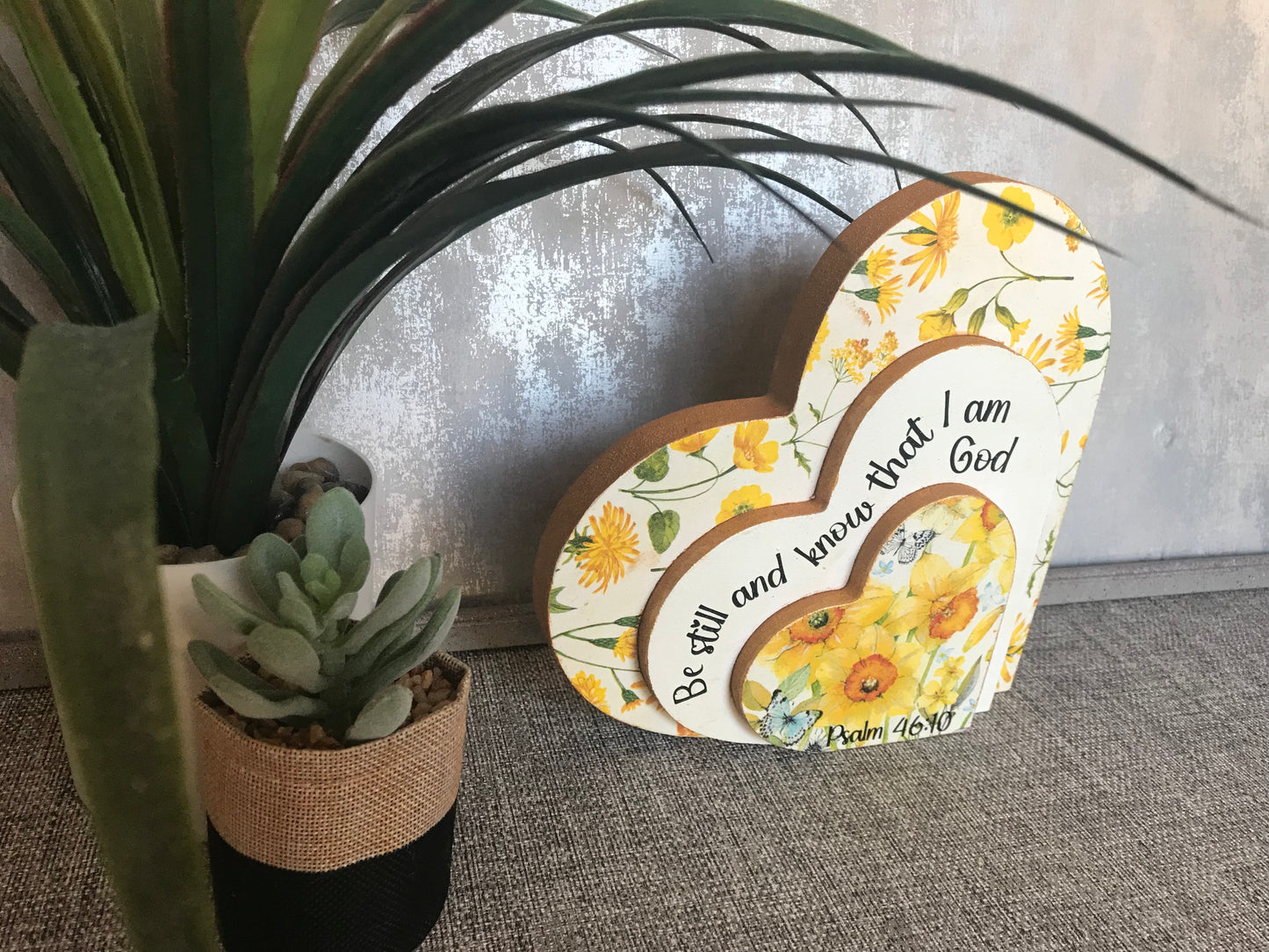 Be Still & Know That I Am God Psalm 46:10 Wooden Layered Heart Freestanding Plaque 20x20cm