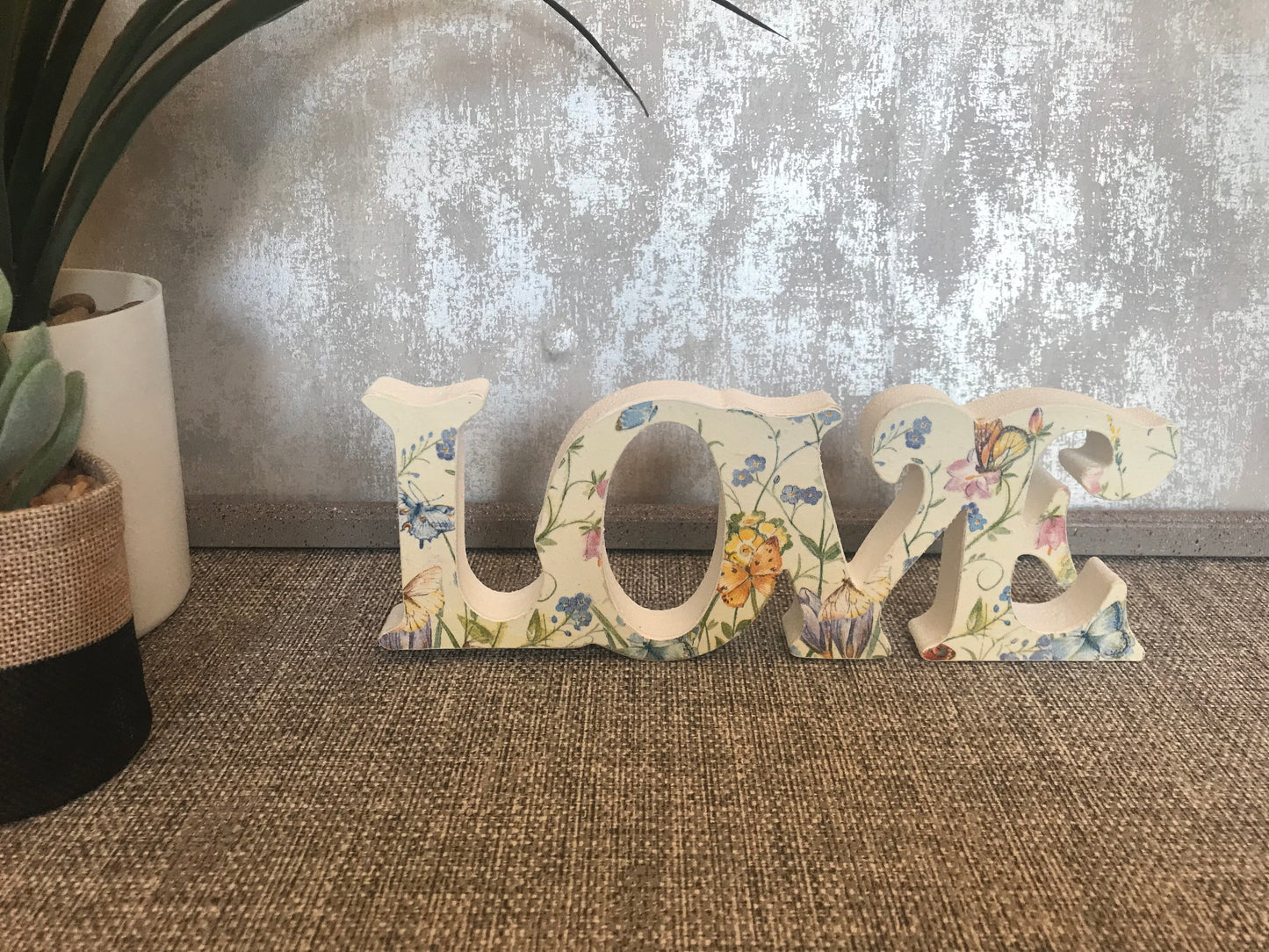Love Wooden Word Shape Freestanding Plaque 22x8cm wildflower