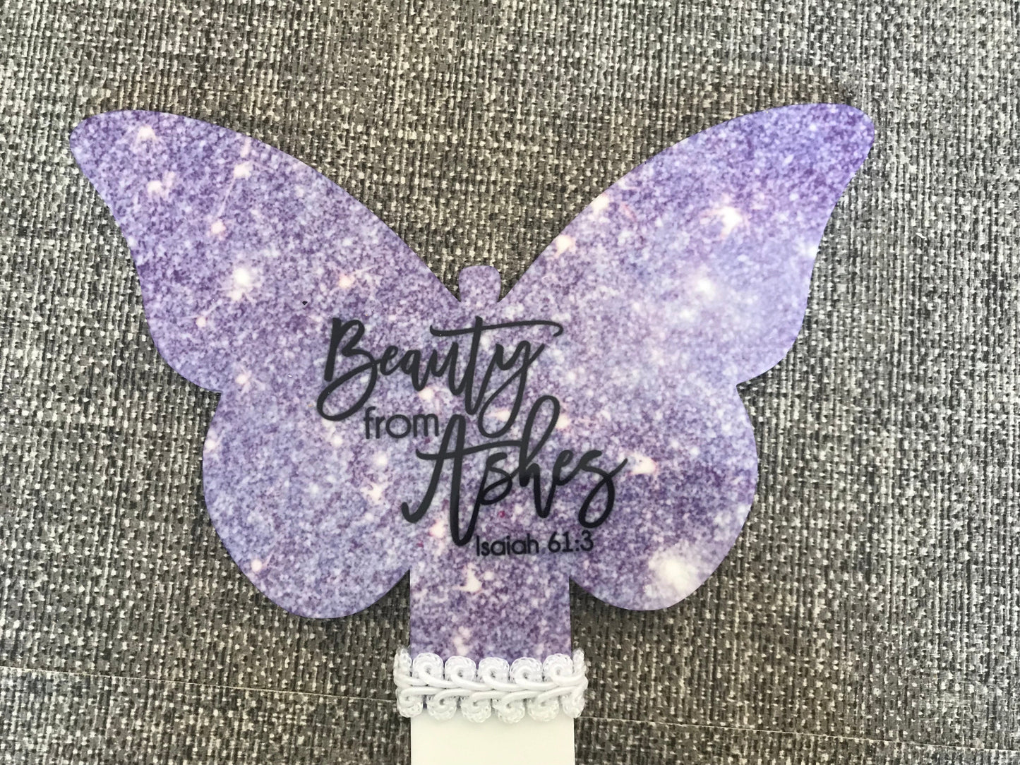 Butterfly Grave Marker 17x22.5cm Beauty From Ashes Isaiah 61:3 Purple Sparkle