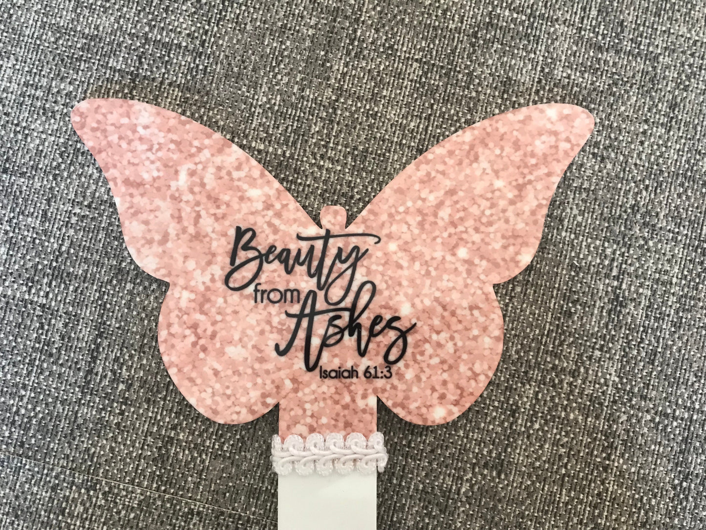 Butterfly Grave Marker 17x22.5cm Beauty From Ashes Isaiah 61:3 Pink Sparkle