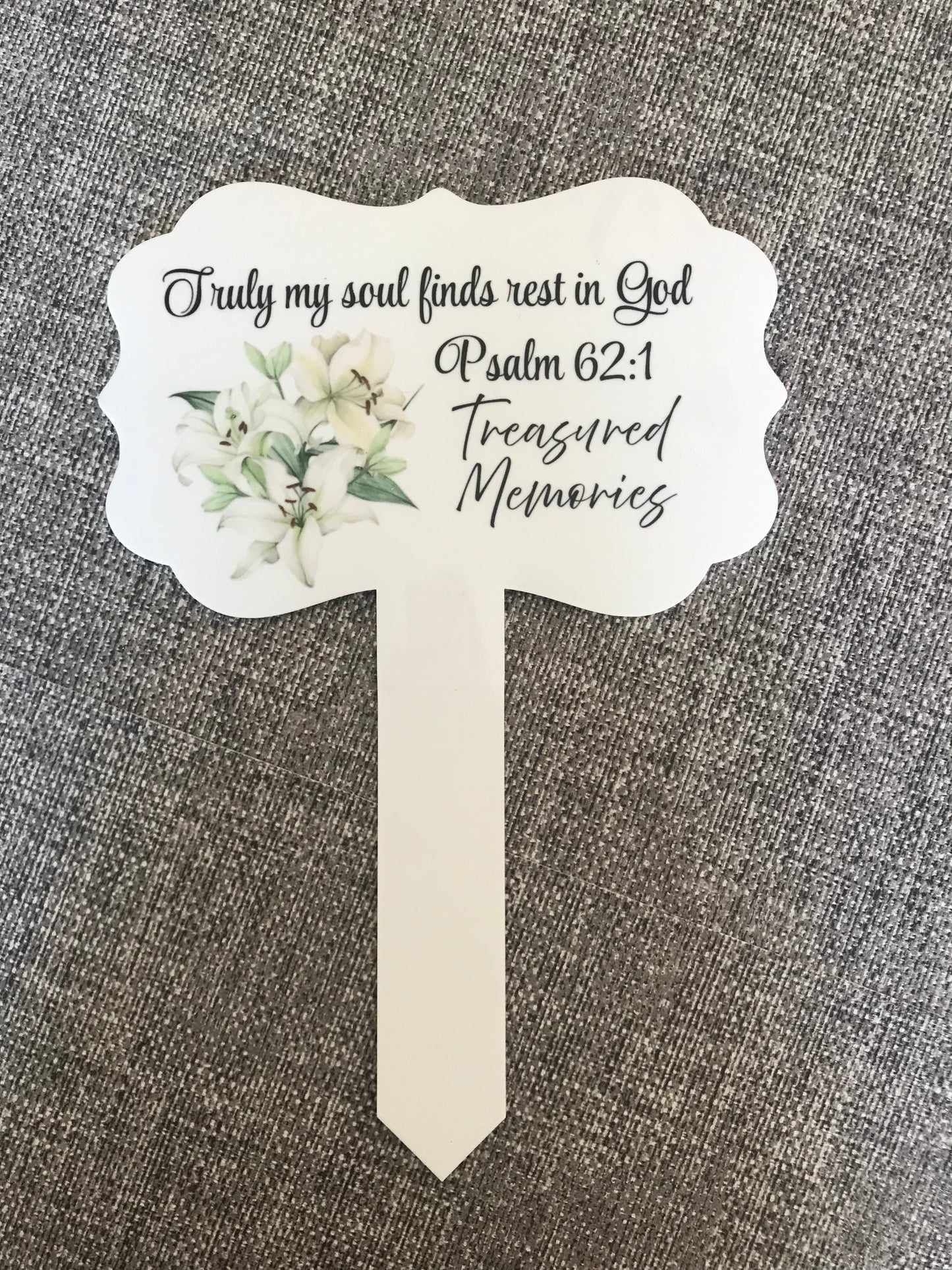 Plaque Grave Marker 17x24cm - Truly My Soul Finds Rest In God Psalm 62:1 with Lily Flowers
