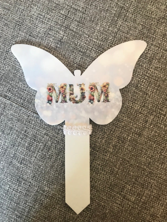 Butterfly Grave Marker  17x22.5cm Mum Floral