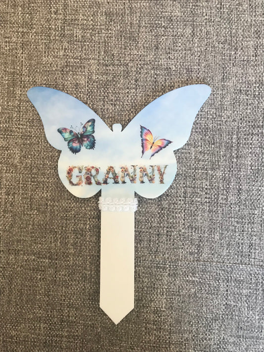 Butterfly Grave Marker  17x22.5cm Granny Floral