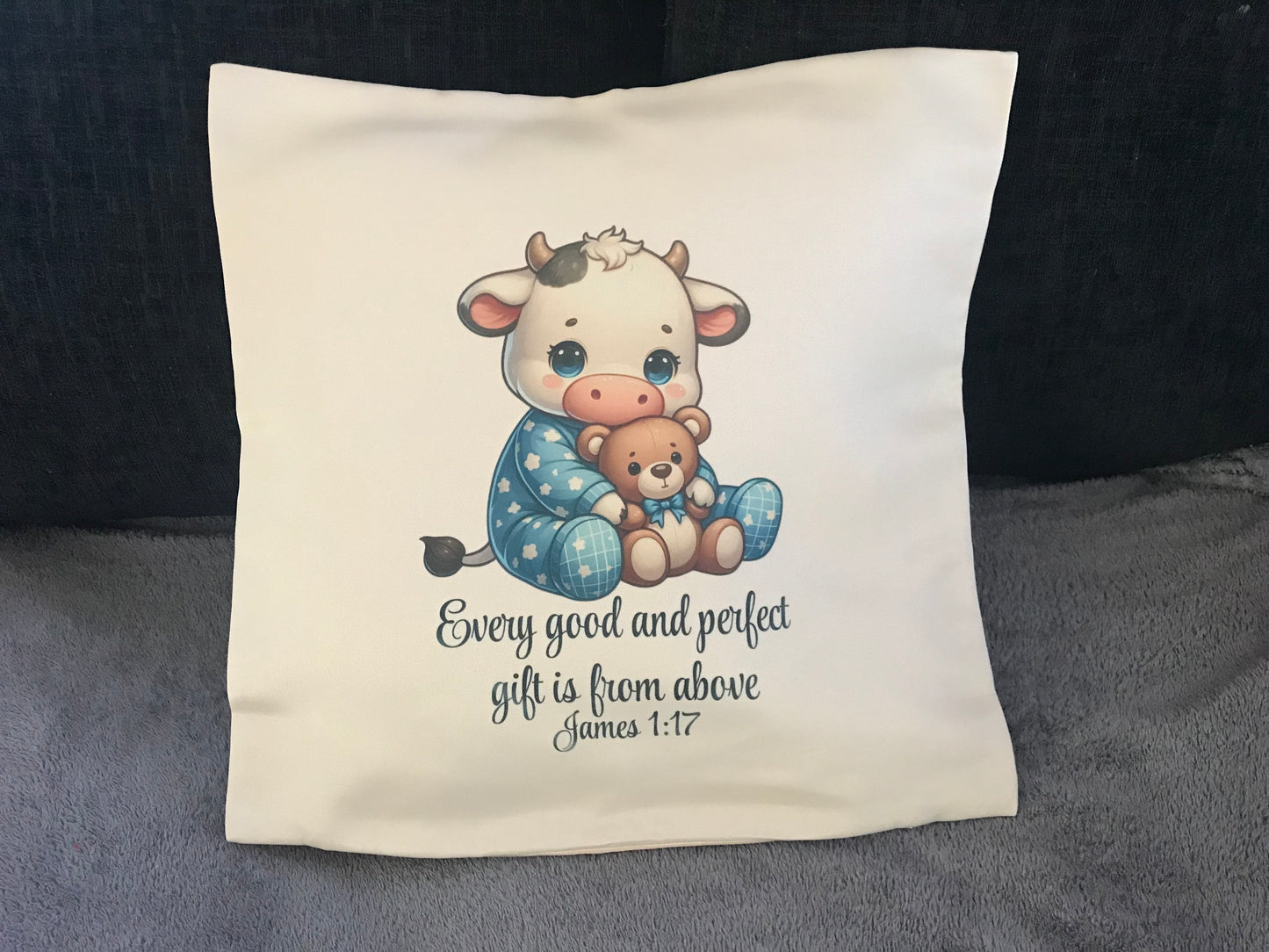 Cushion Cover 45x45cm Every Good & Perfect Gift is from above James 1:17 - Black & White Cow