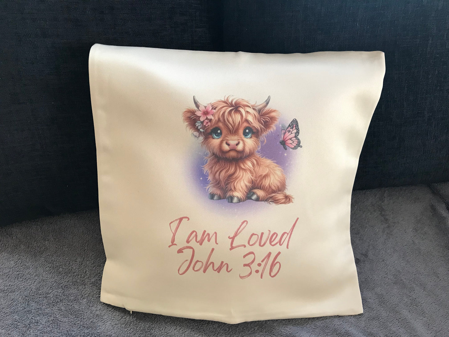 Cushion Cover 45x45cm I am loved John 3:16 Girly Cow