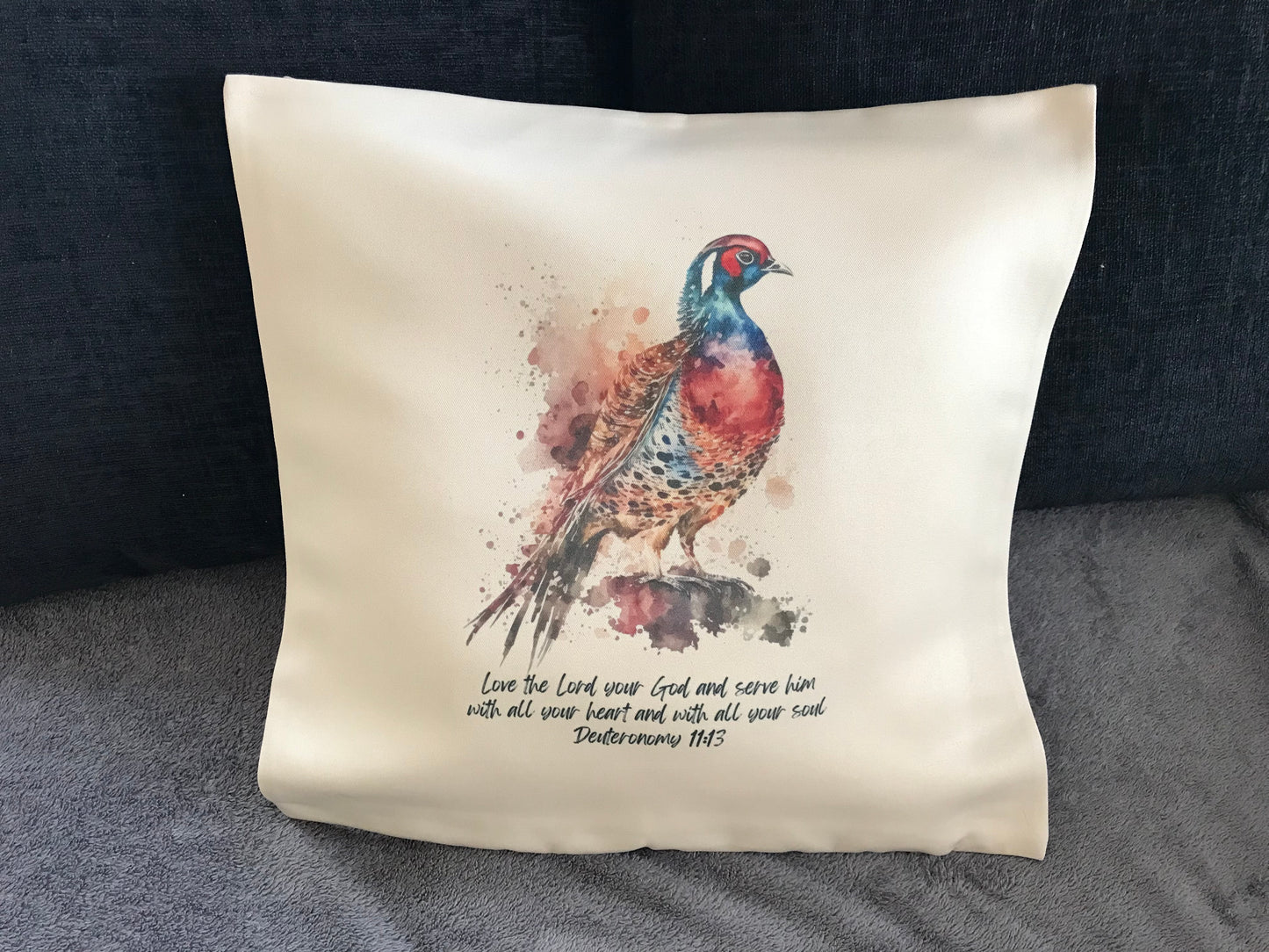 Cushion Cover 45x45cm Love God & Serve Him Deut.11:13 - Pheasant