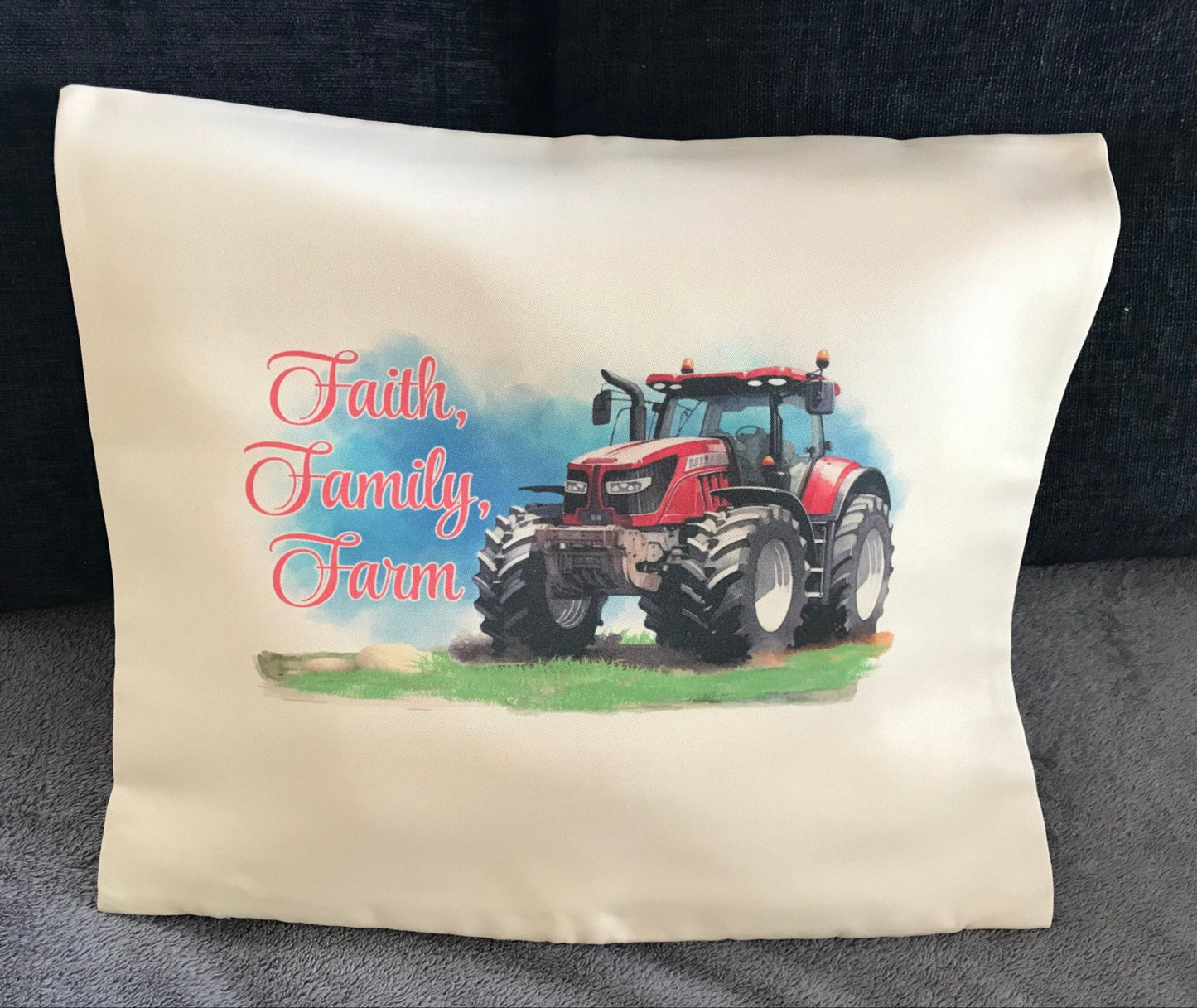 Cushion Cover 45x45cm Faith, Family, Farm Red Tractor
