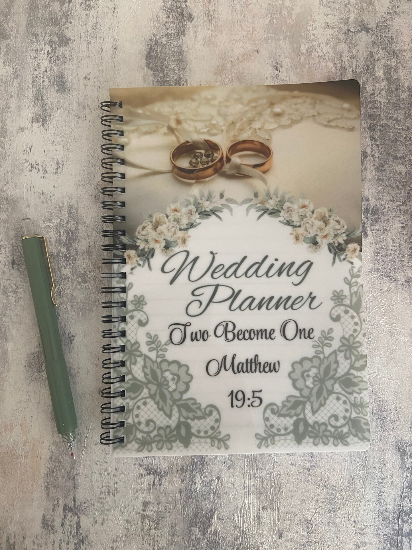 Notebook A5 Wedding Planner Two Become One Matthew 19:5