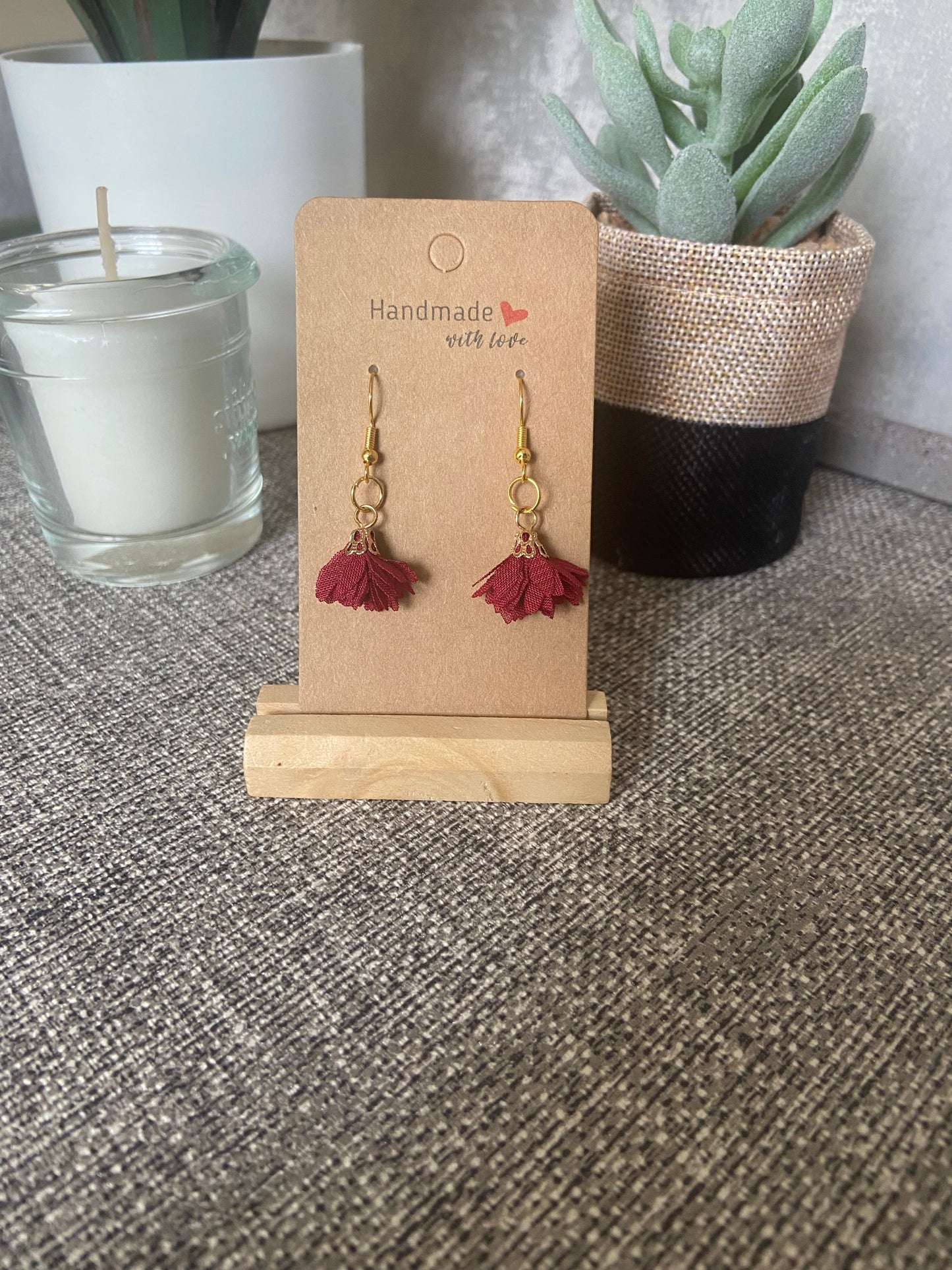Fabric Floral Gold Drop Earrings - Variety Colours