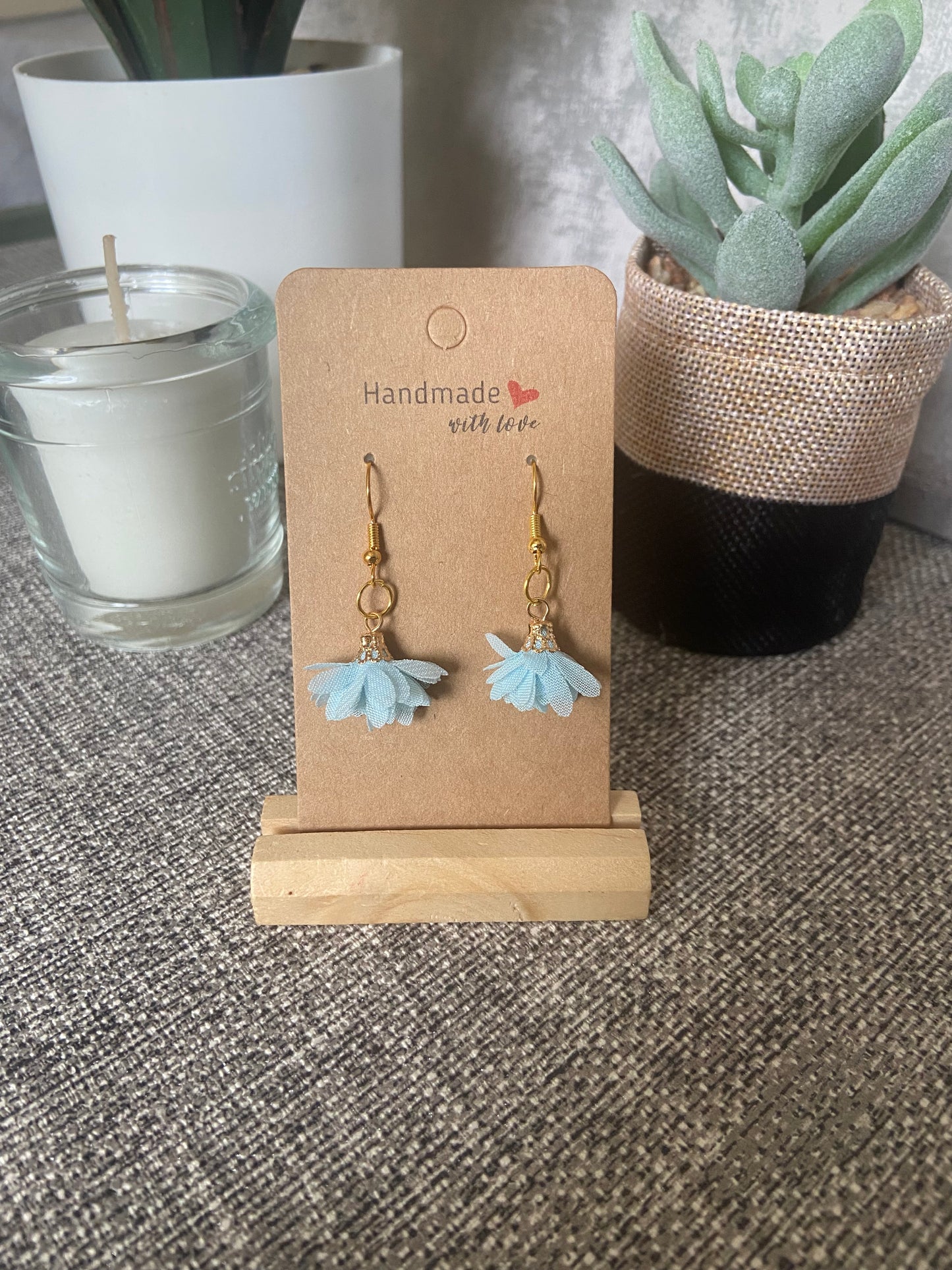 Fabric Floral Gold Drop Earrings - Variety Colours
