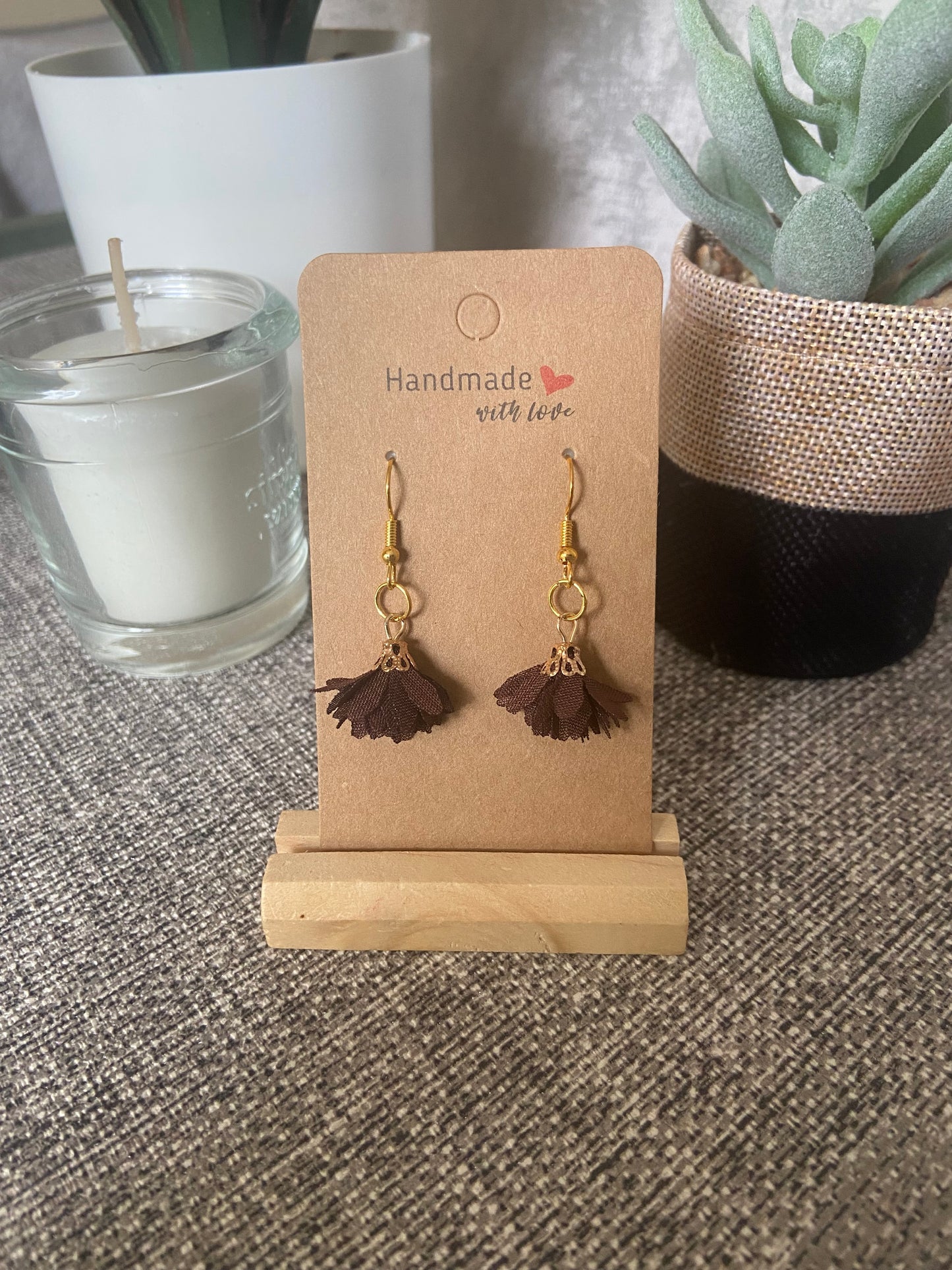 Fabric Floral Gold Drop Earrings - Variety Colours