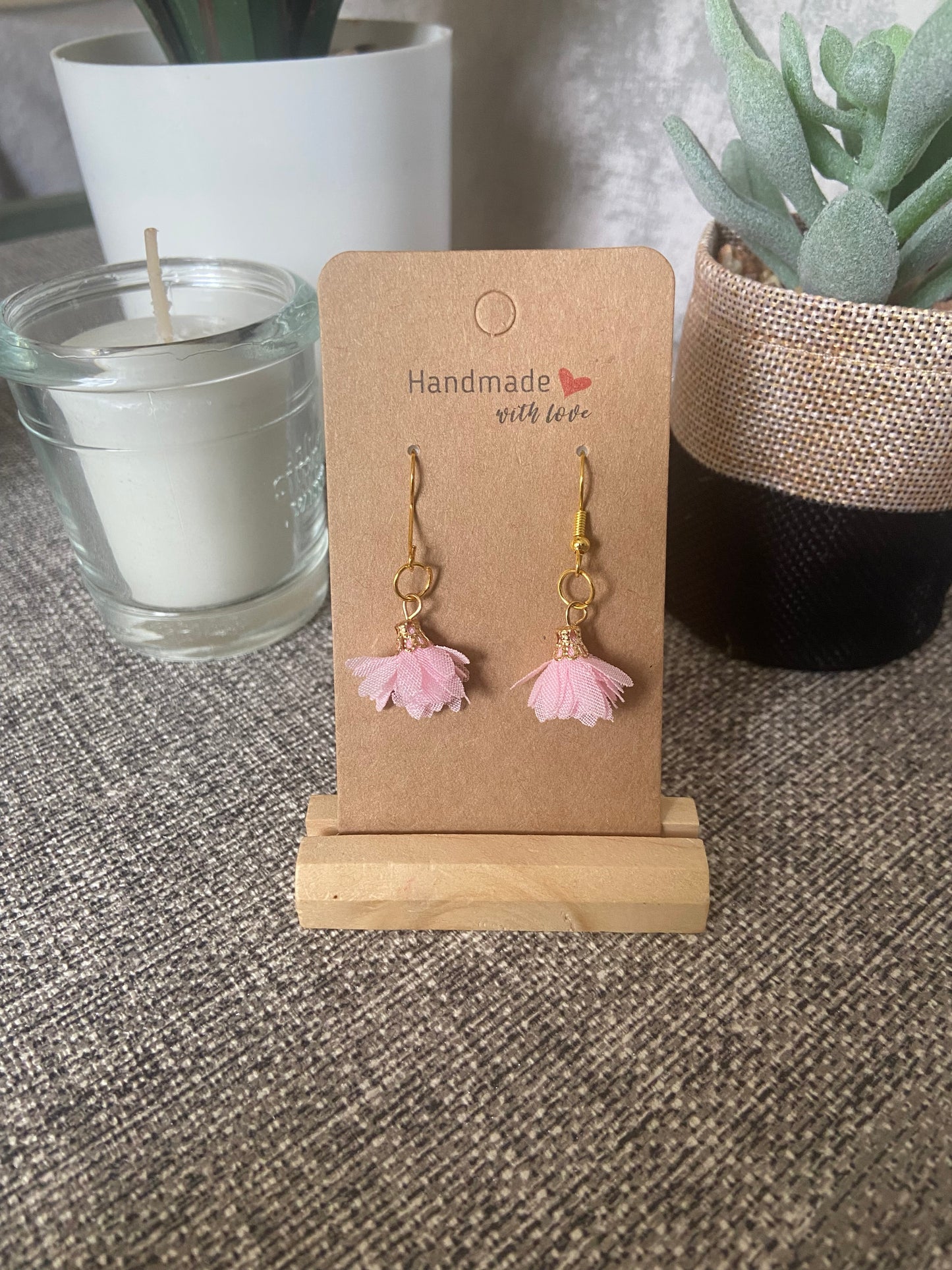 Fabric Floral Gold Drop Earrings - Variety Colours