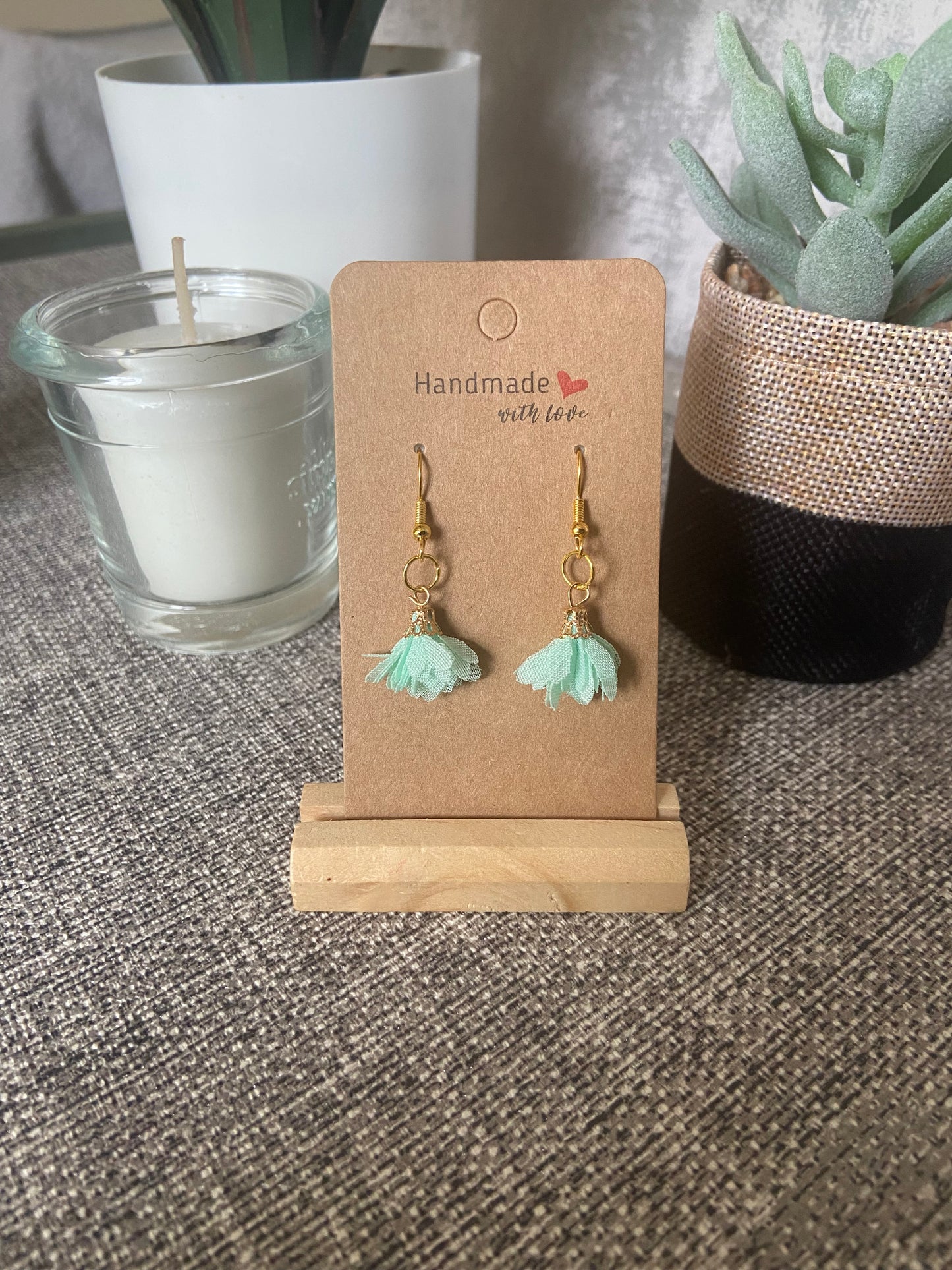 Fabric Floral Gold Drop Earrings - Variety Colours