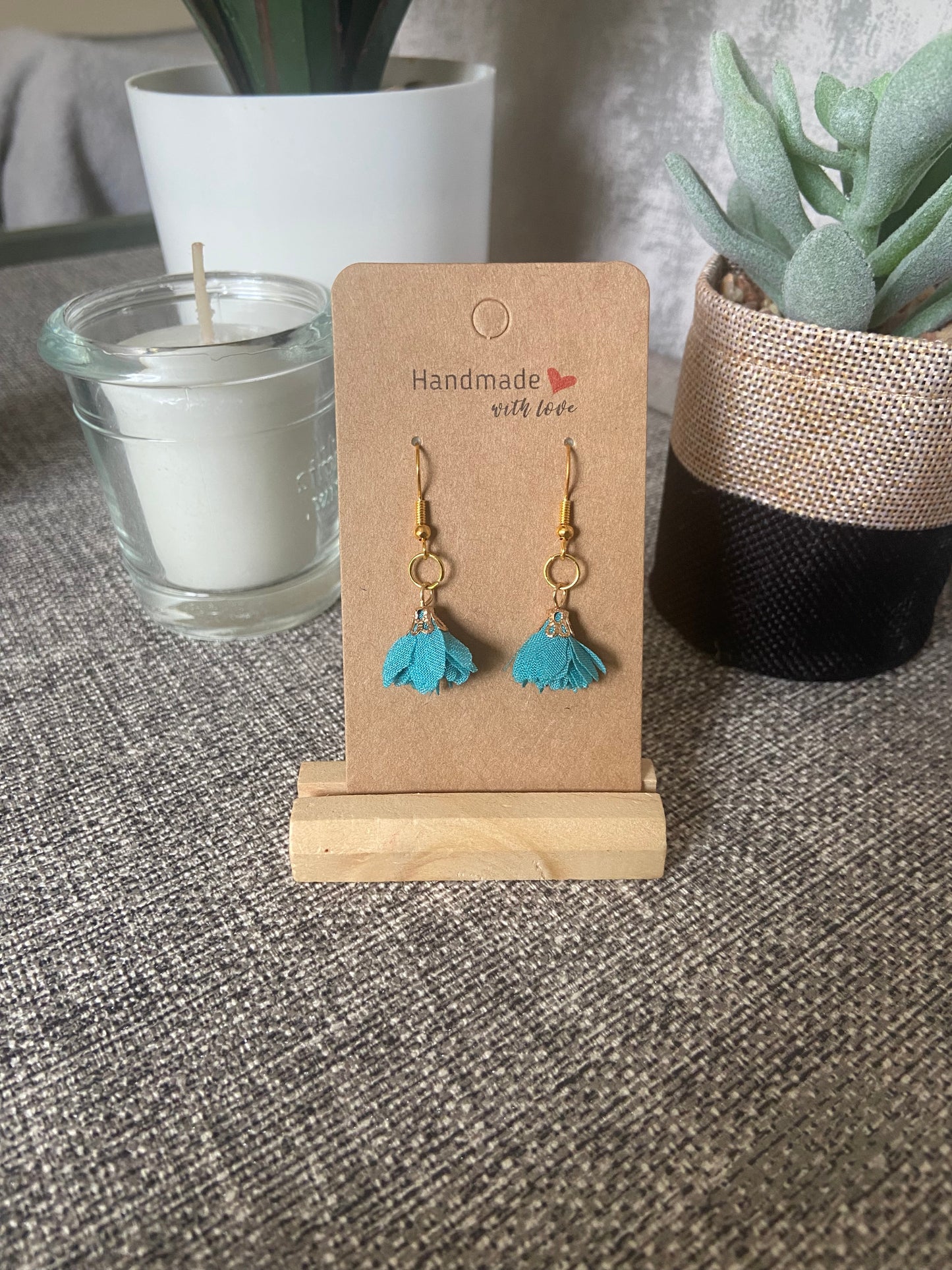 Fabric Floral Gold Drop Earrings - Variety Colours