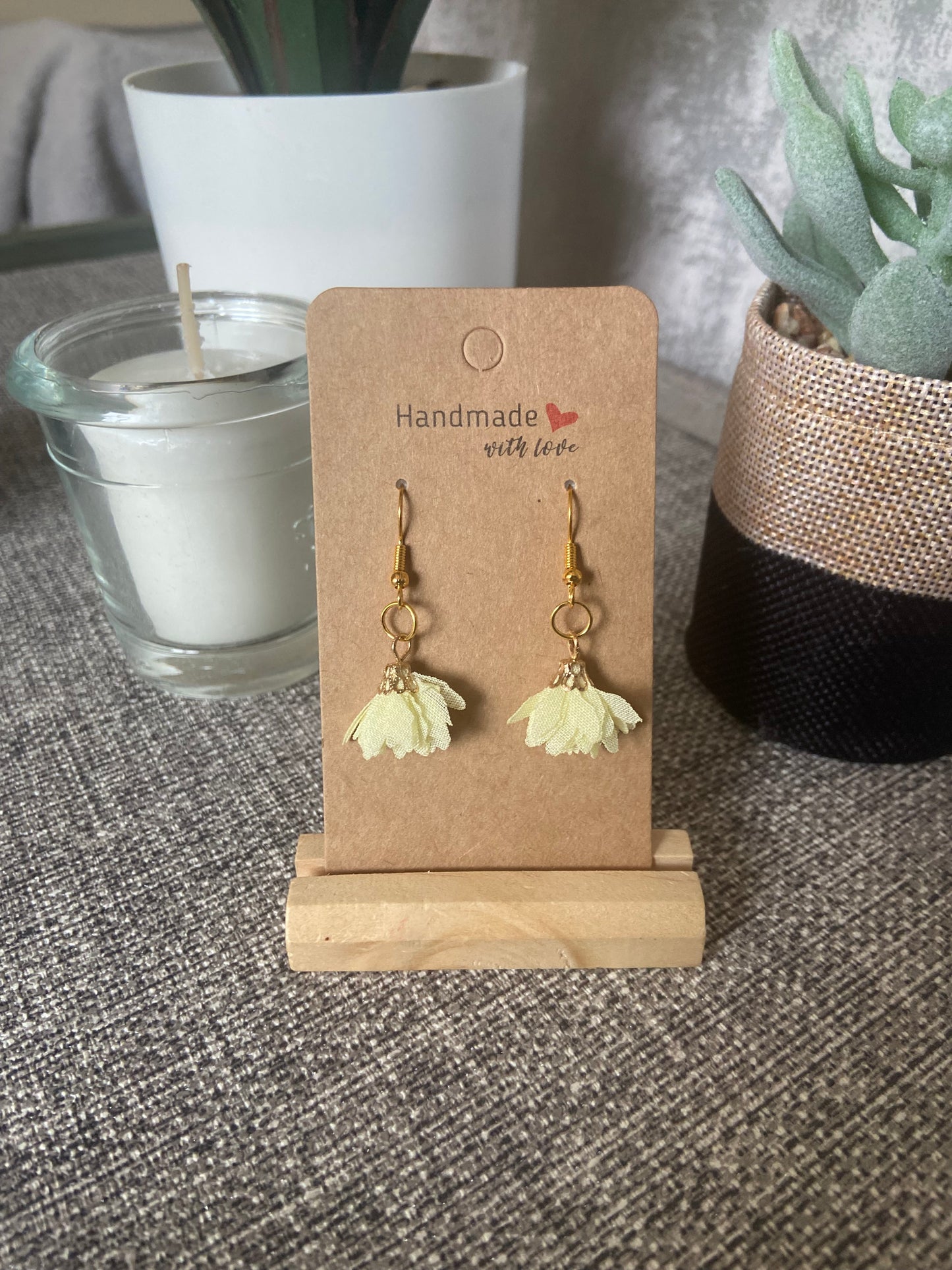 Fabric Floral Gold Drop Earrings - Variety Colours