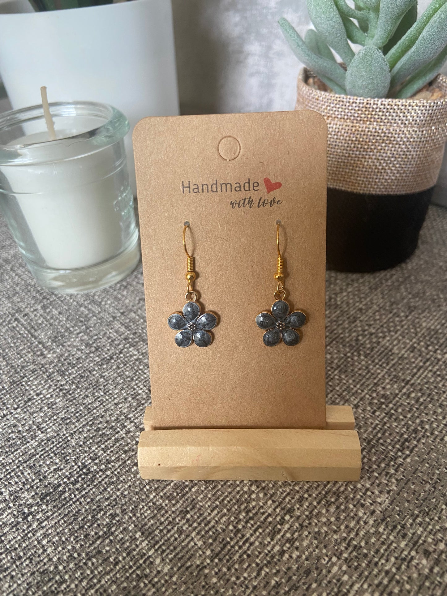 Metal Floral Drop Gold Earrings - Variety Colours