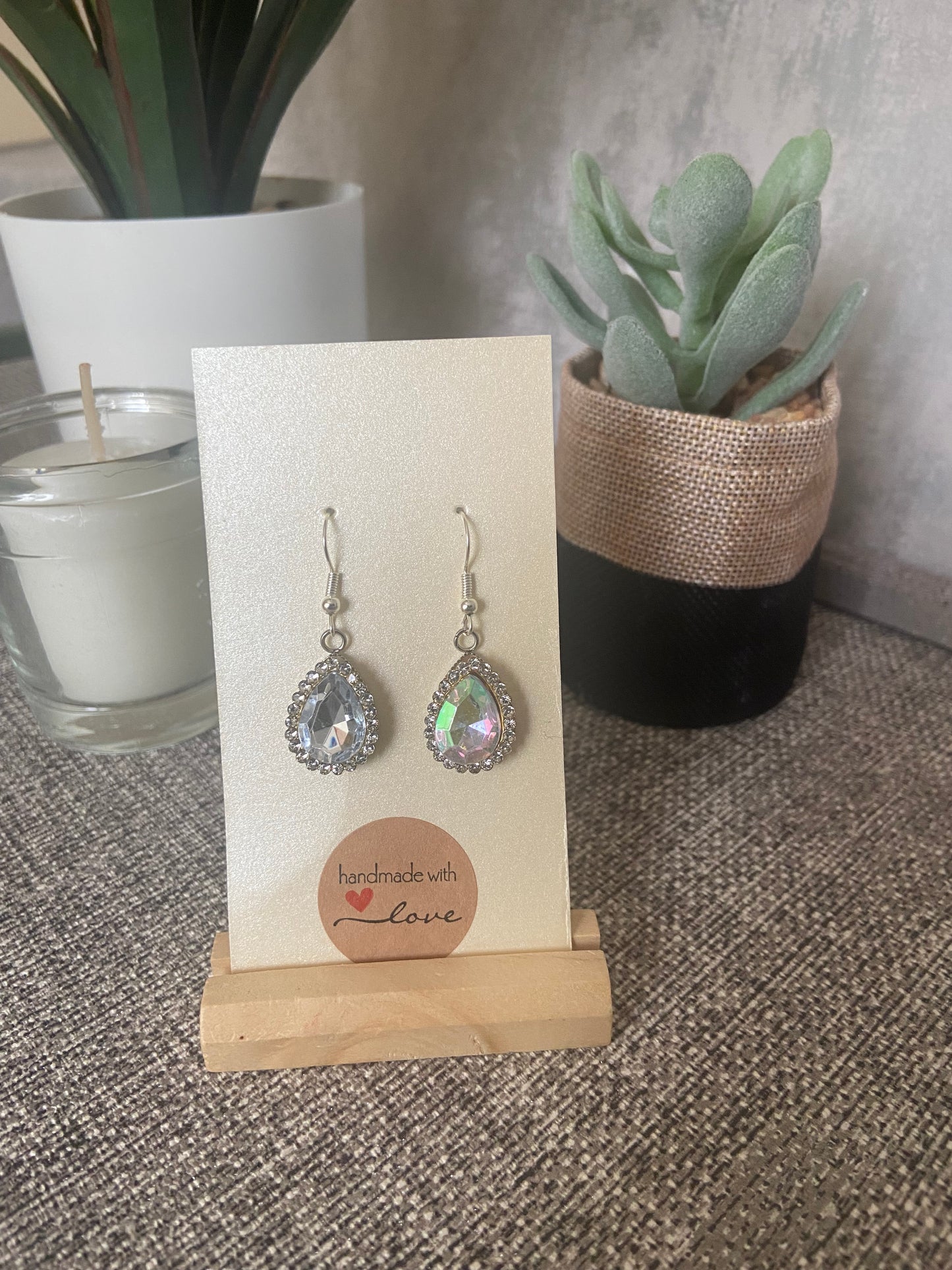 Teardrop Rhinestone Silver Earring