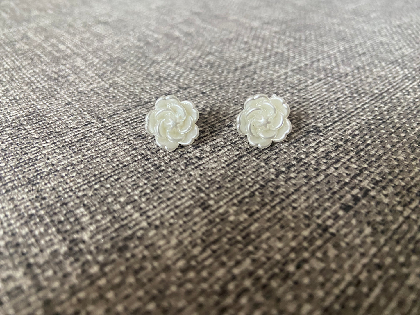White Pearlescent Rose silver stud earring