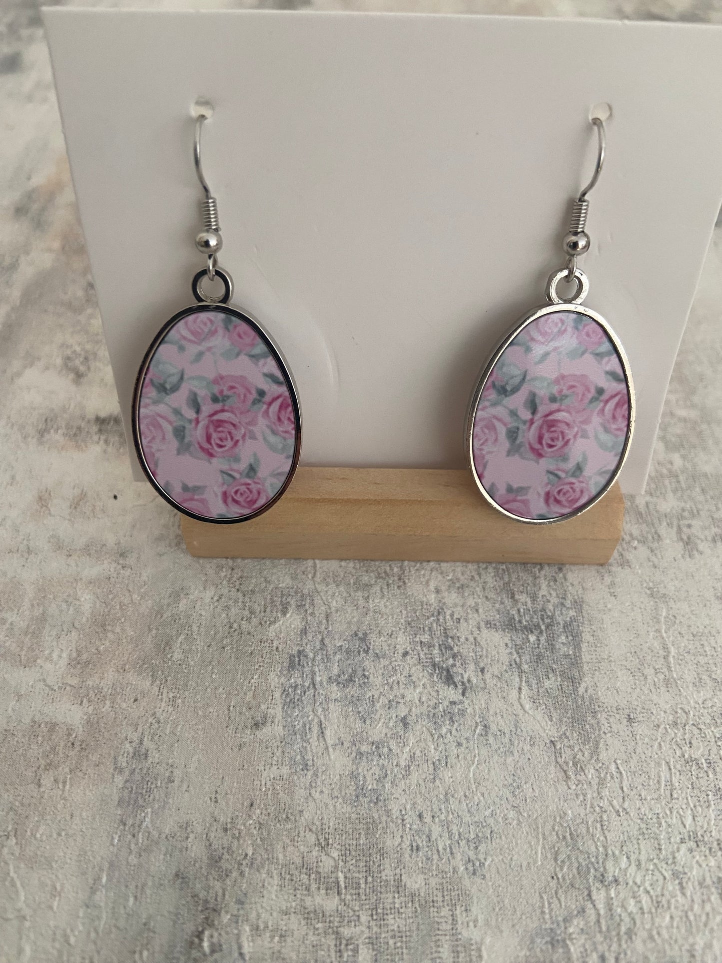 Pendant Drop Metal Silver Earrings 5cm Double sided- Selection of Images