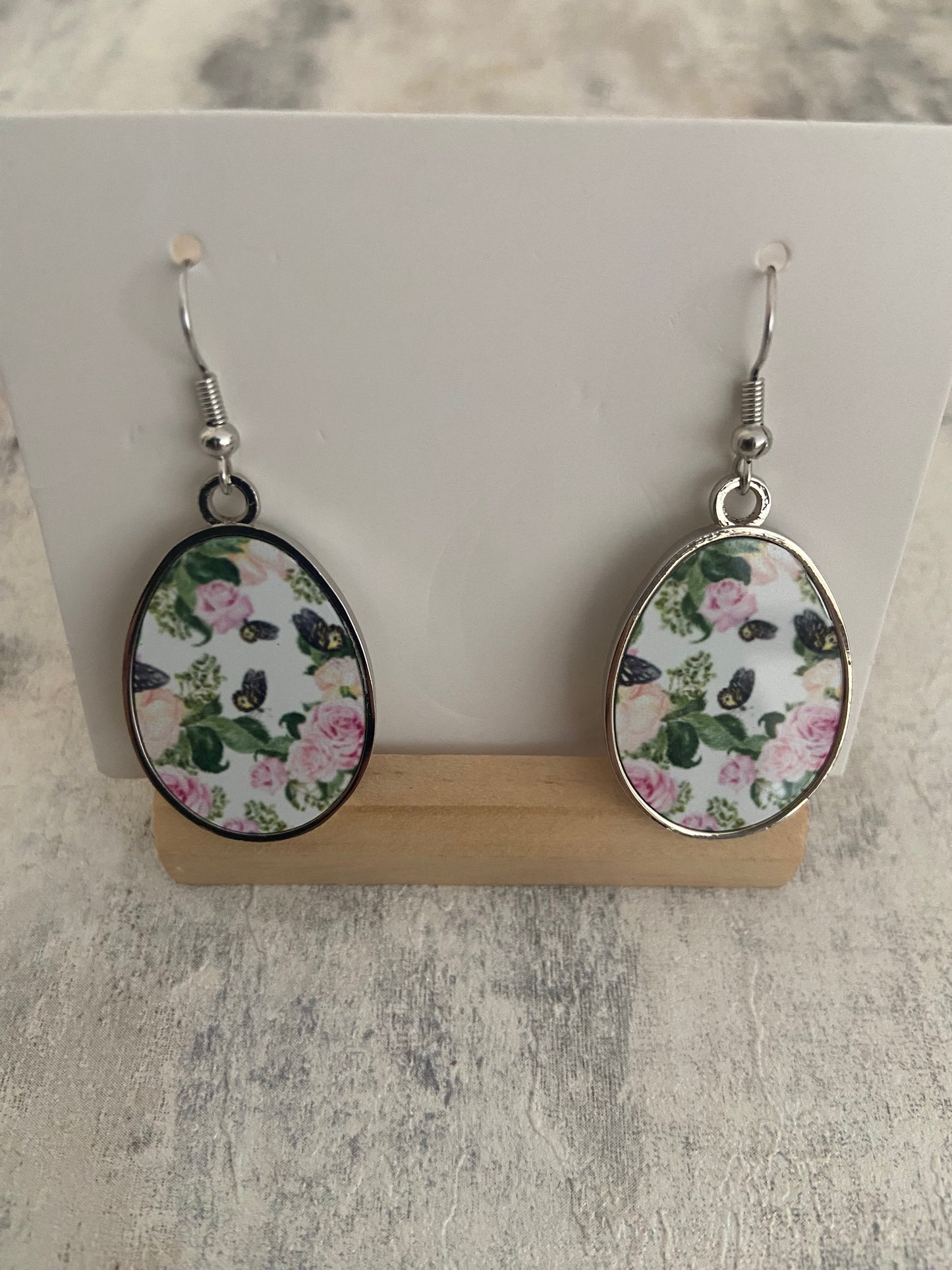 Pendant Drop Metal Silver Earrings 5cm Double sided- Selection of Images