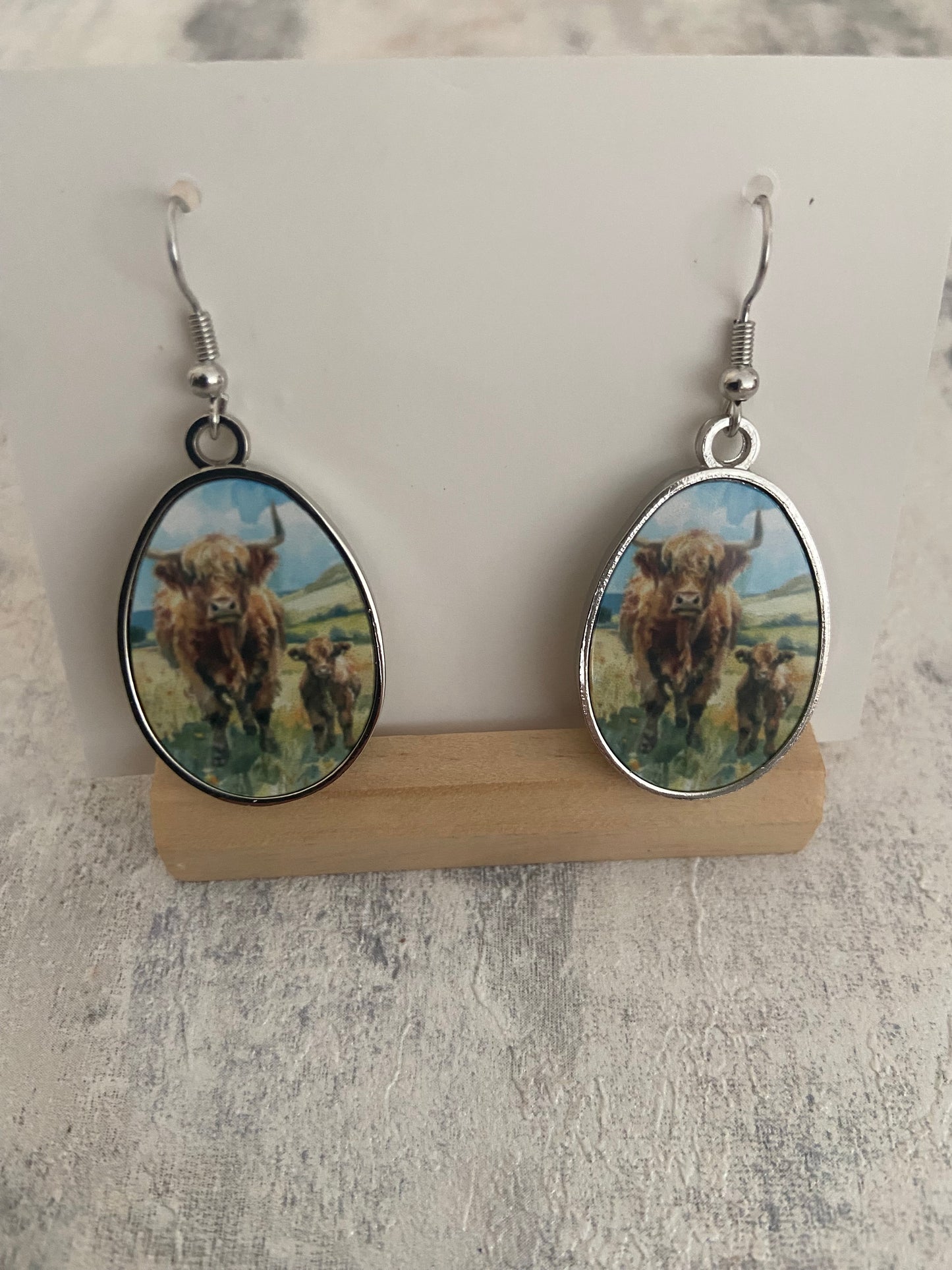 Pendant Drop Metal Silver Earrings 5cm Double sided- Selection of Images
