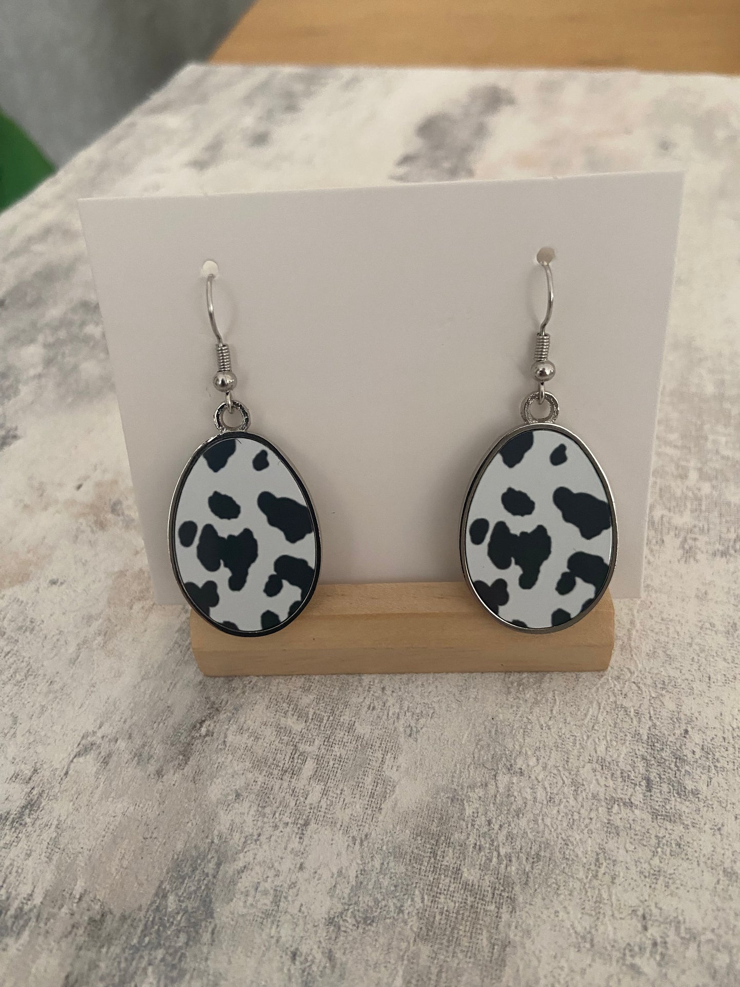 Pendant Drop Metal Silver Earrings 5cm Double sided- Selection of Images