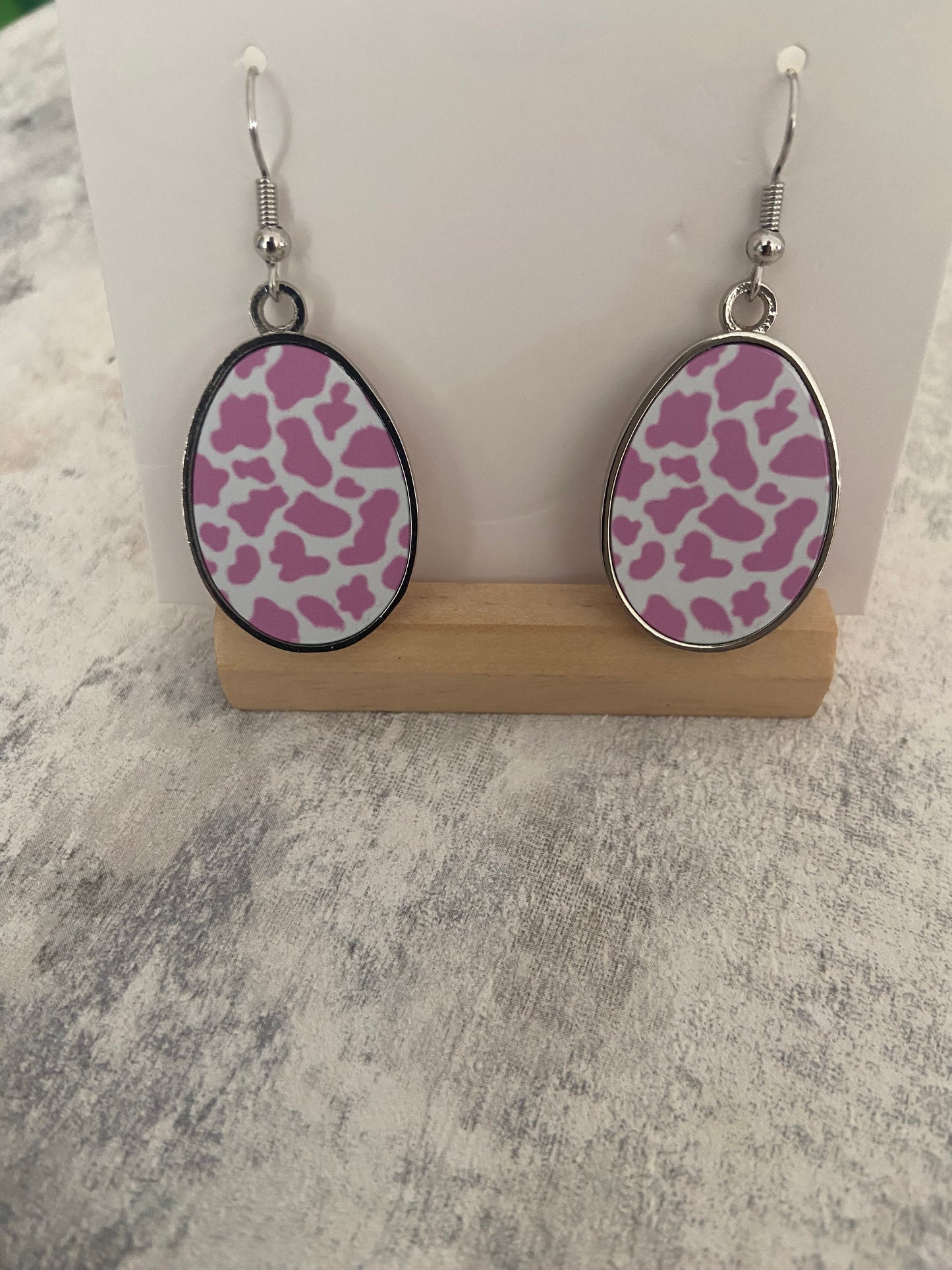 Pendant Drop Metal Silver Earrings 5cm Double sided- Selection of Images