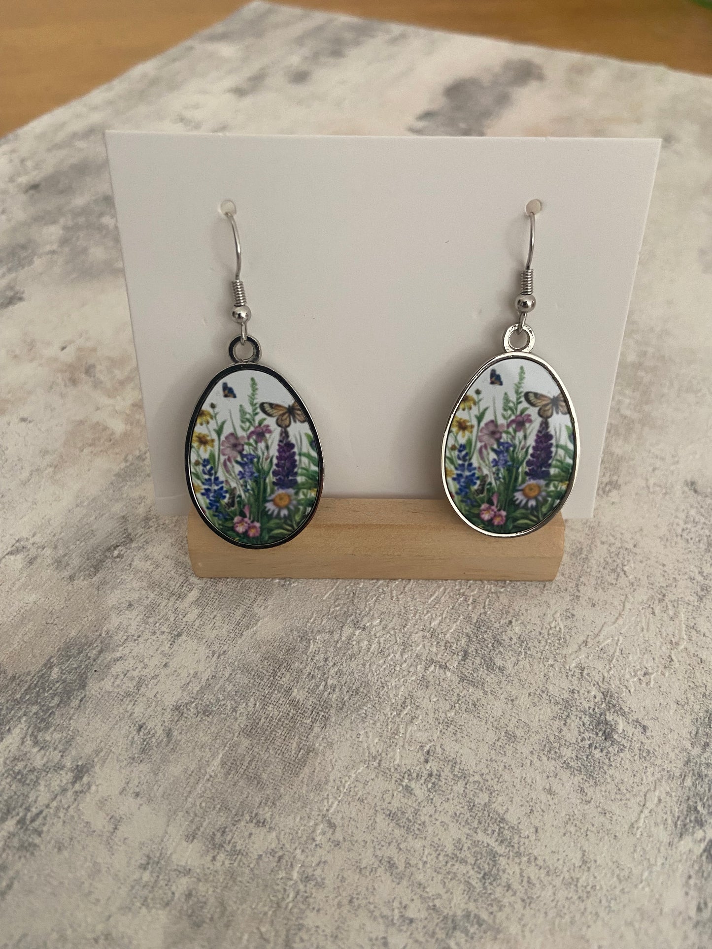 Pendant Drop Metal Silver Earrings 5cm Double sided- Selection of Images
