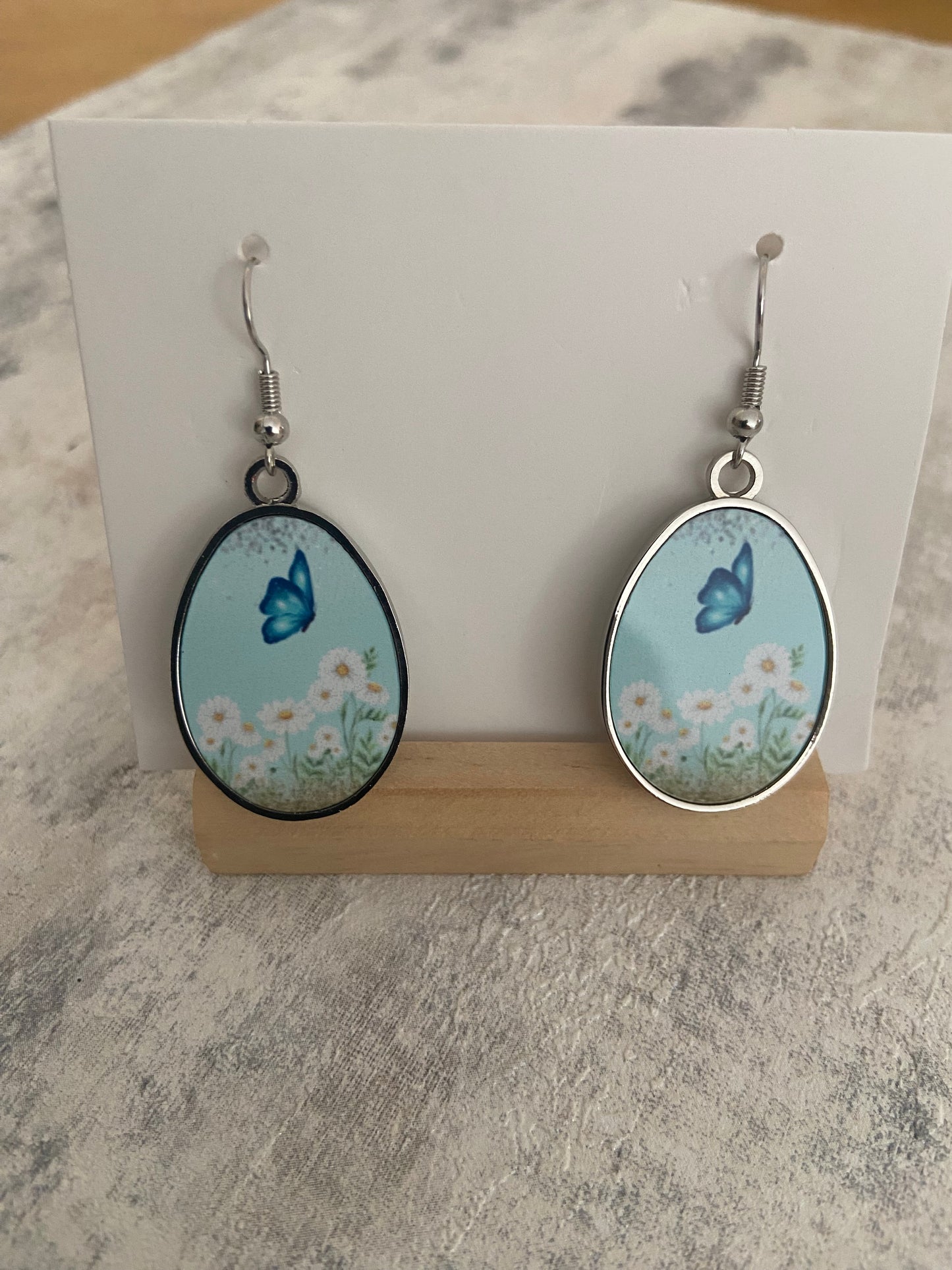 Pendant Drop Metal Silver Earrings 5cm Double sided- Selection of Images