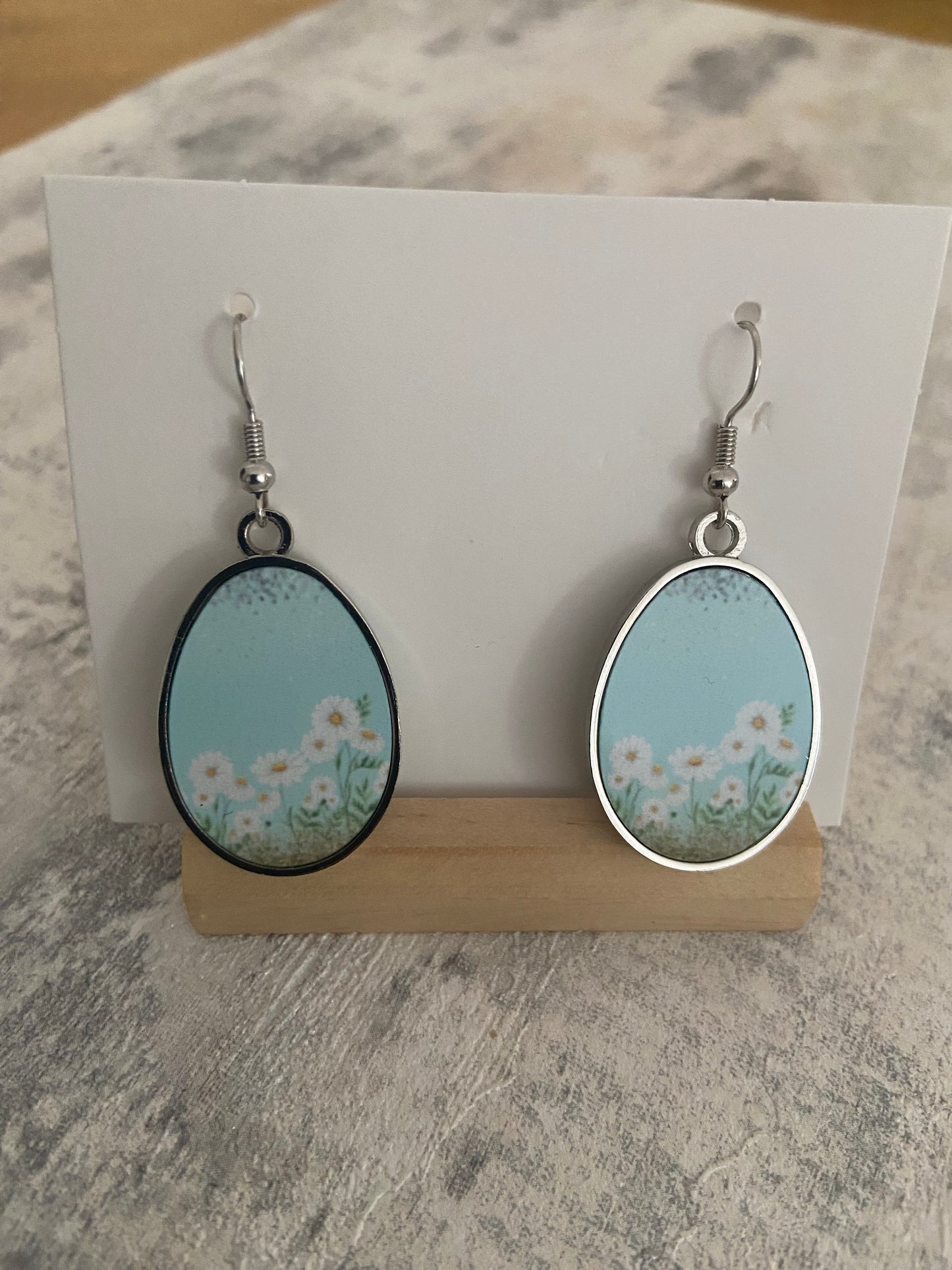 Pendant Drop Metal Silver Earrings 5cm Double sided- Selection of Images