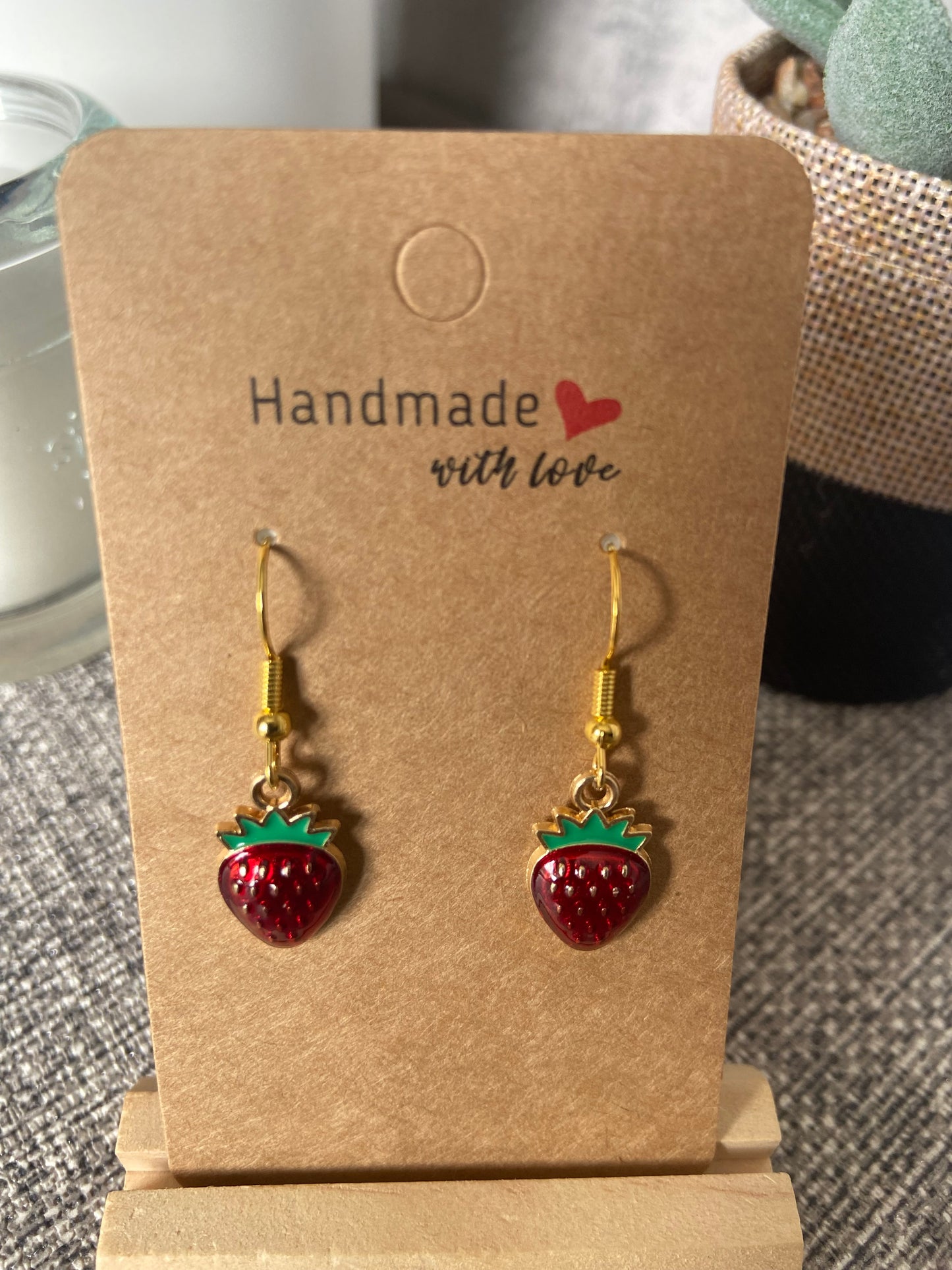 Strawberry Dangle Gold Earring