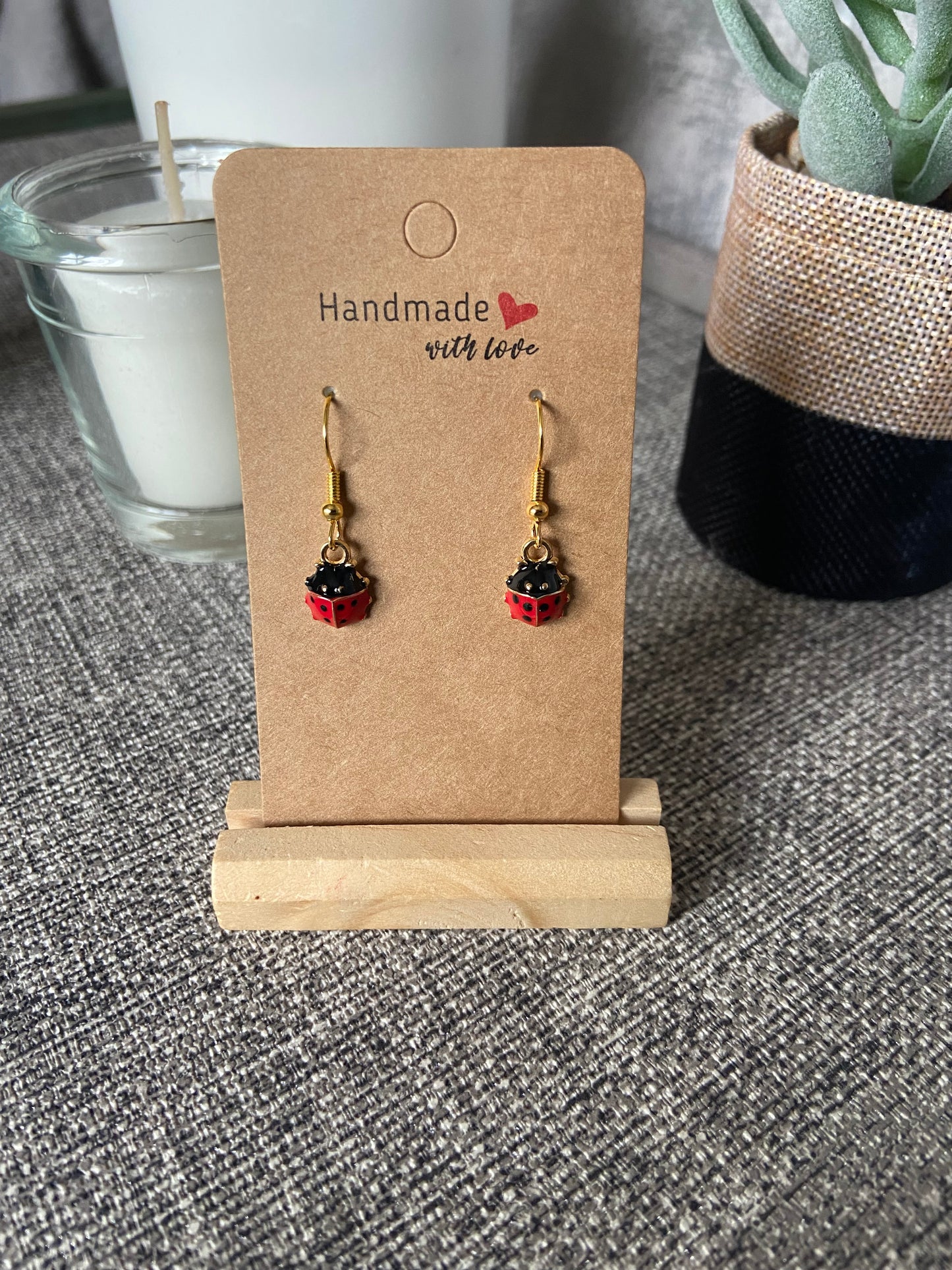 Small Ladybird Dangle Silver Earring - Silver or Gold