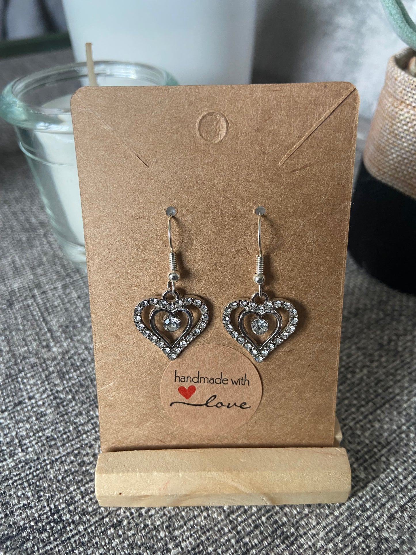 Double Heart Rhinestone Earring - Silver or Gold