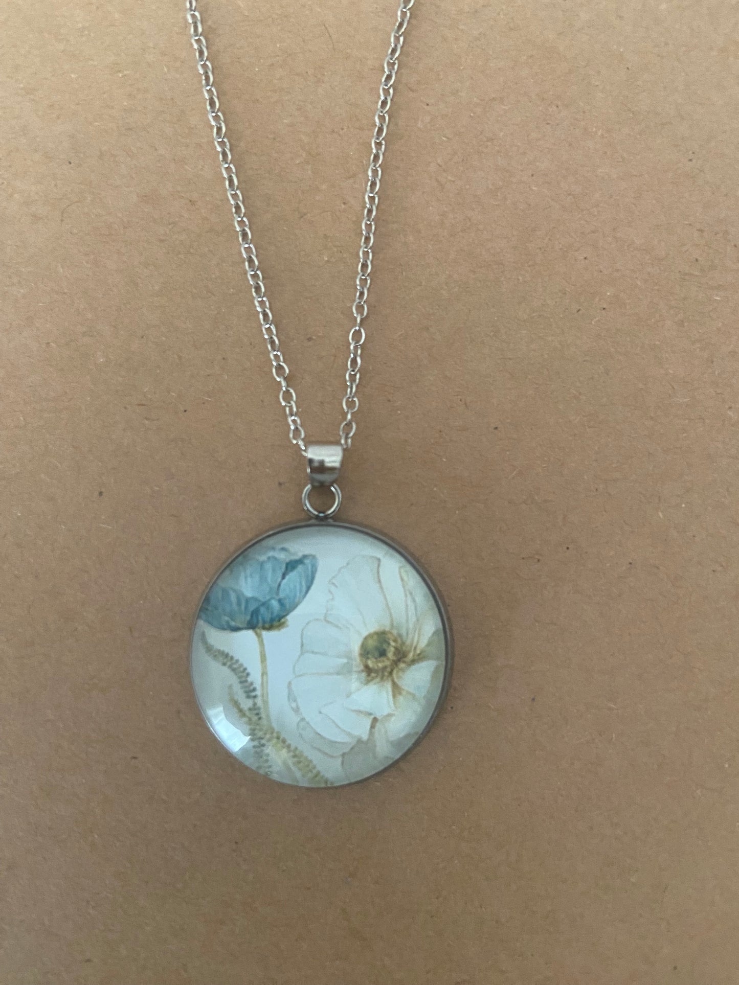 Blue Floral Pendant Silver Necklace (60cm chain) 4 variations