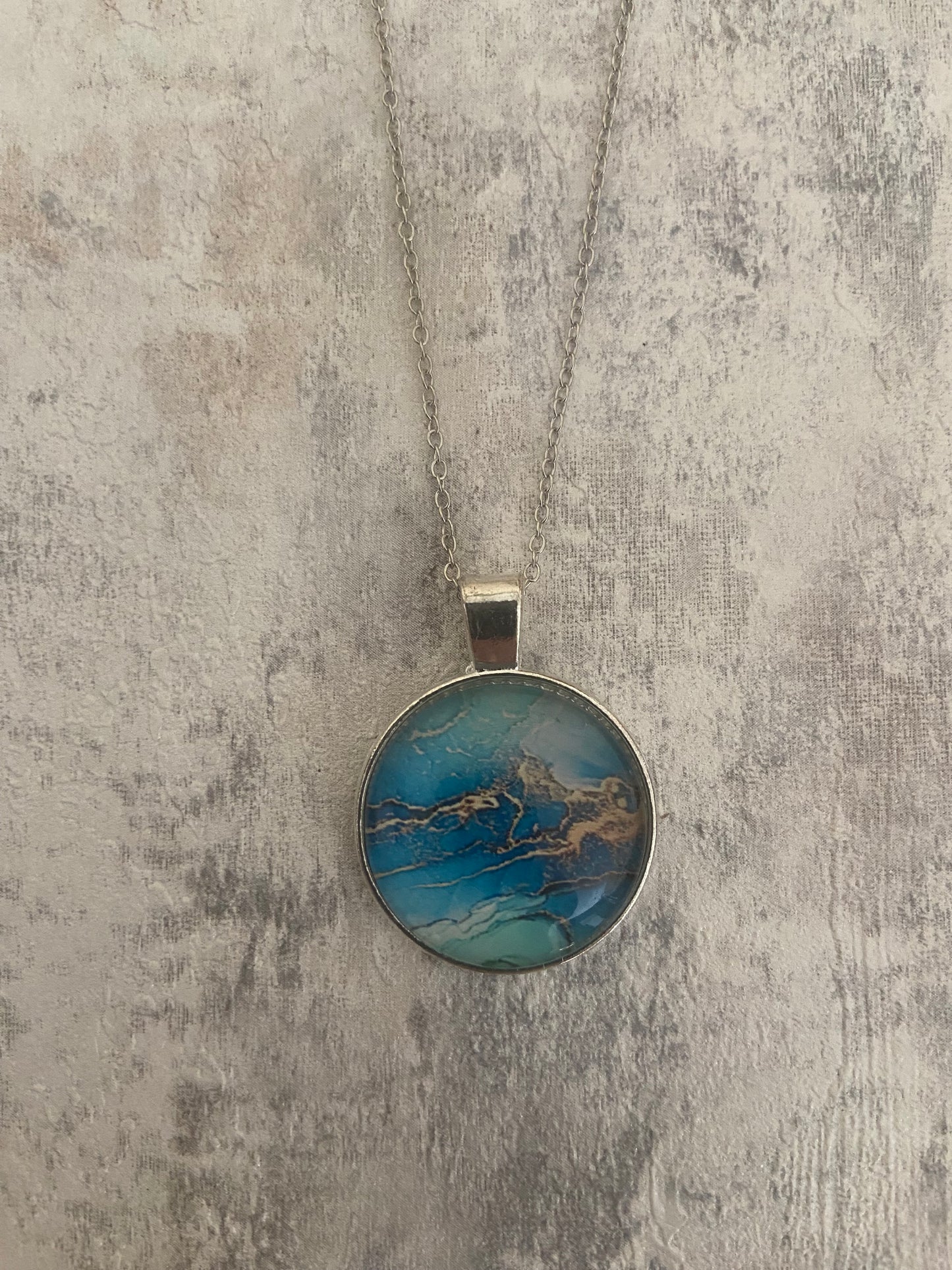 Blue Gold Liquid Art Pendant Silver Necklace (60cm chain) 8 variations