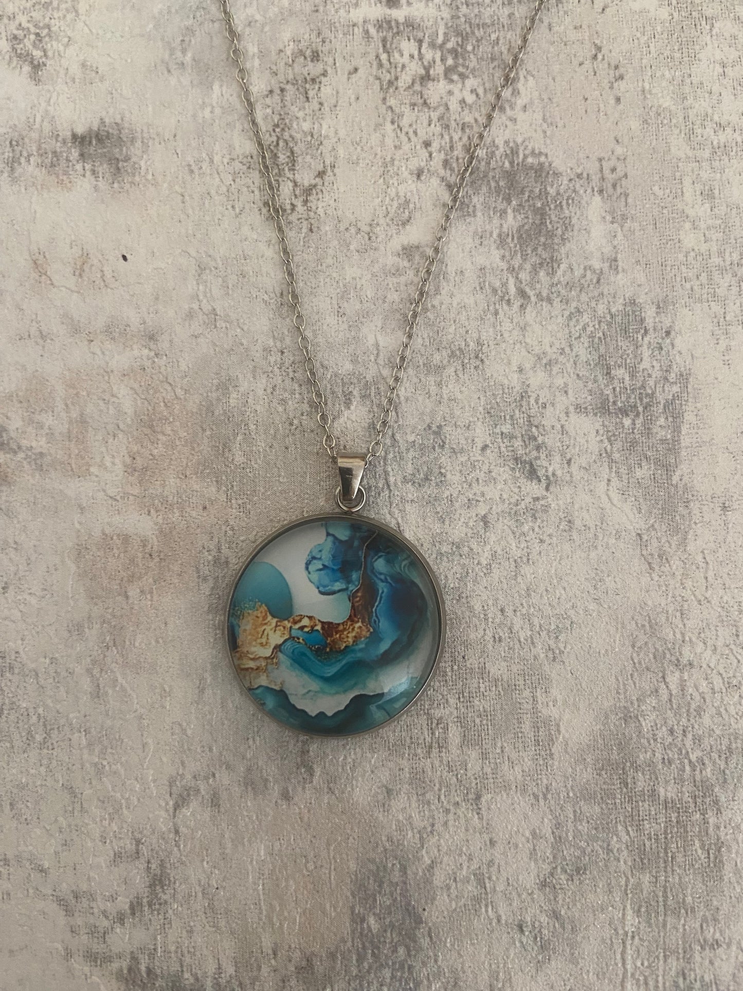 Blue Gold Liquid Art Pendant Silver Necklace (60cm chain) 8 variations