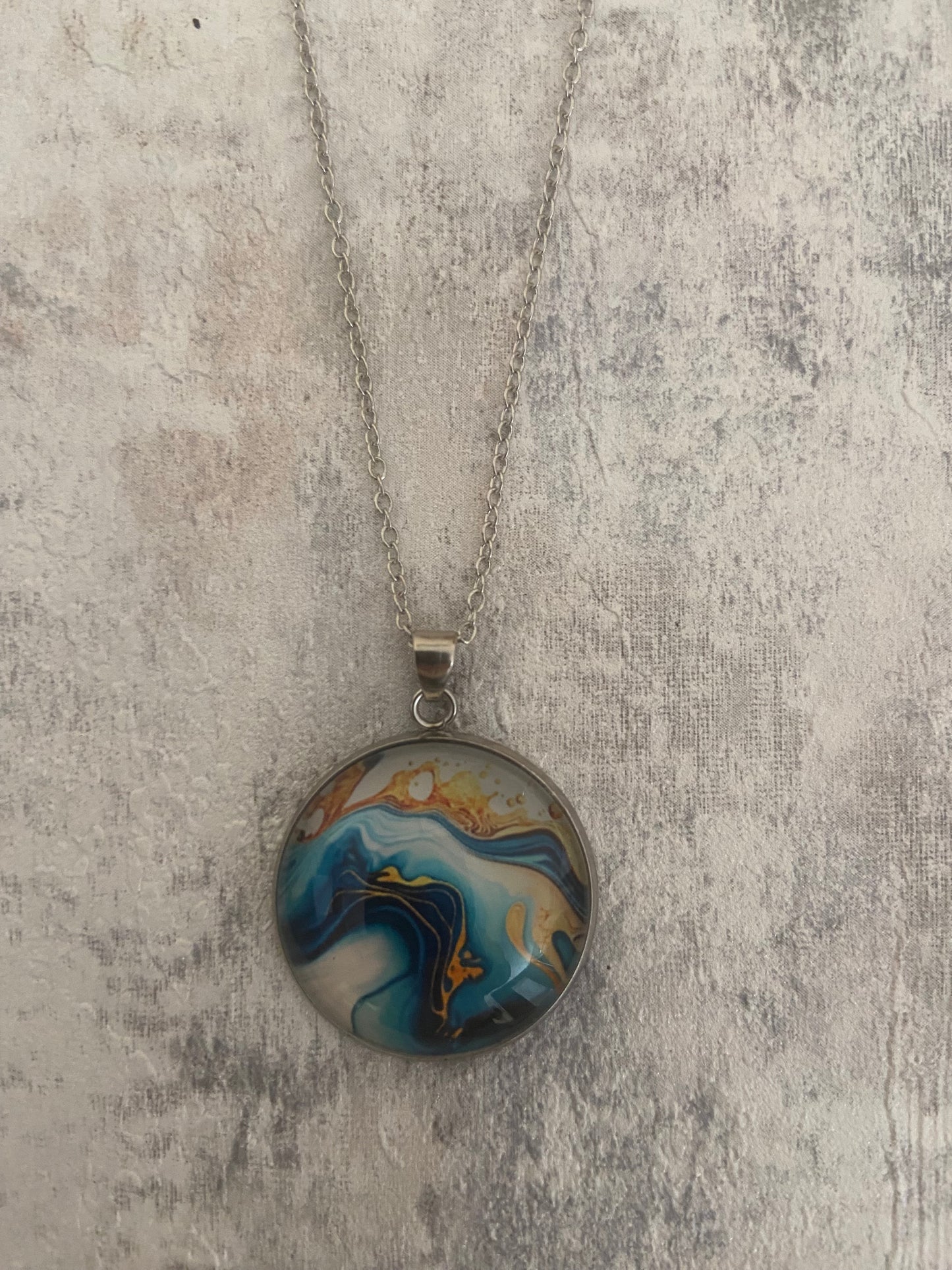Blue Gold Liquid Art Pendant Silver Necklace (60cm chain) 8 variations