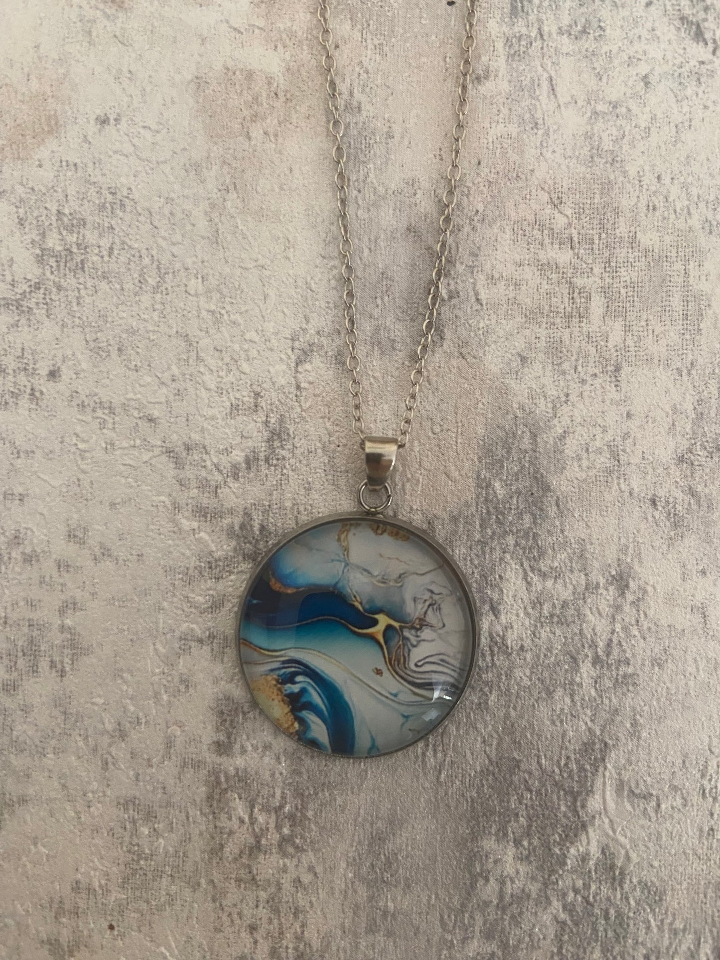 Blue Gold Liquid Art Pendant Silver Necklace (60cm chain) 8 variations
