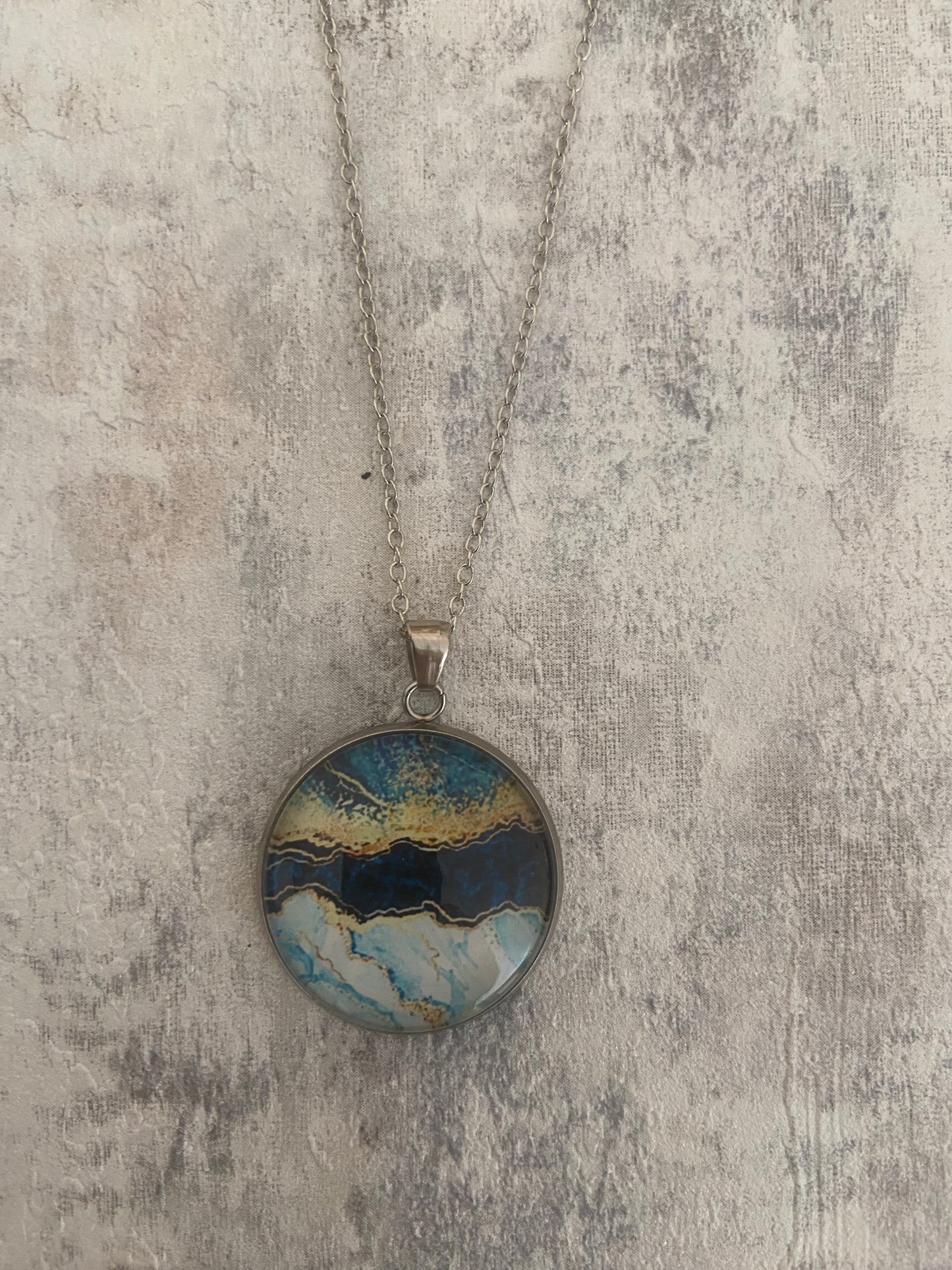 Blue Gold Liquid Art Pendant Silver Necklace (60cm chain) 8 variations