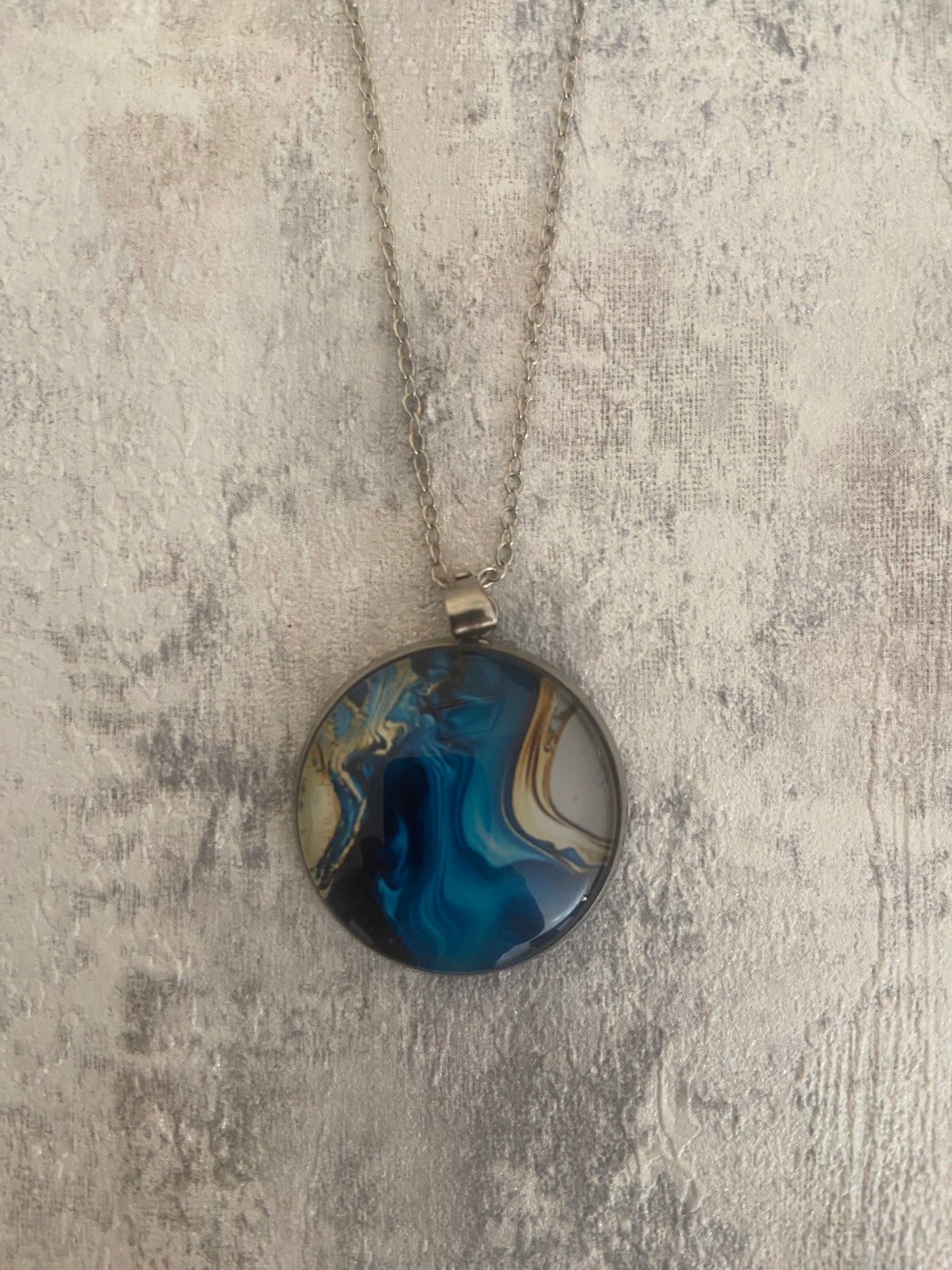 Blue Gold Liquid Art Pendant Silver Necklace (60cm chain) 8 variations