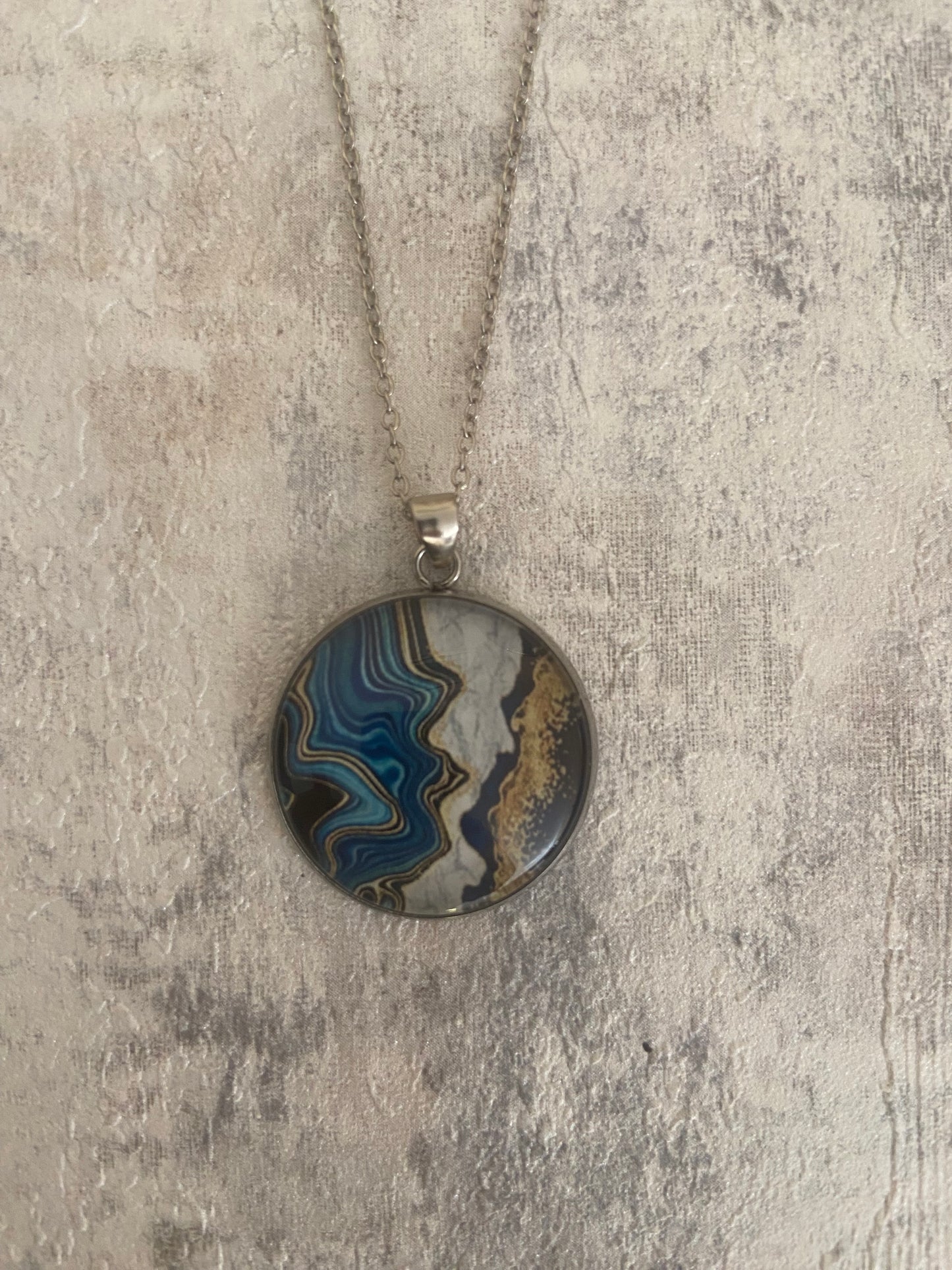 Blue Gold Liquid Art Pendant Silver Necklace (60cm chain) 8 variations