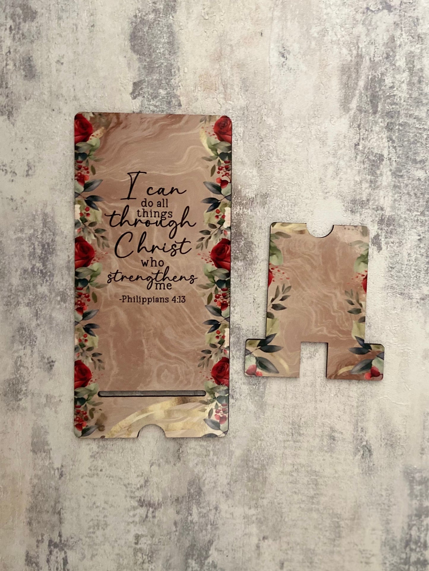 Mobile Phone Stand MDF - I Can Do All Things Through Christ Philippians 4:13