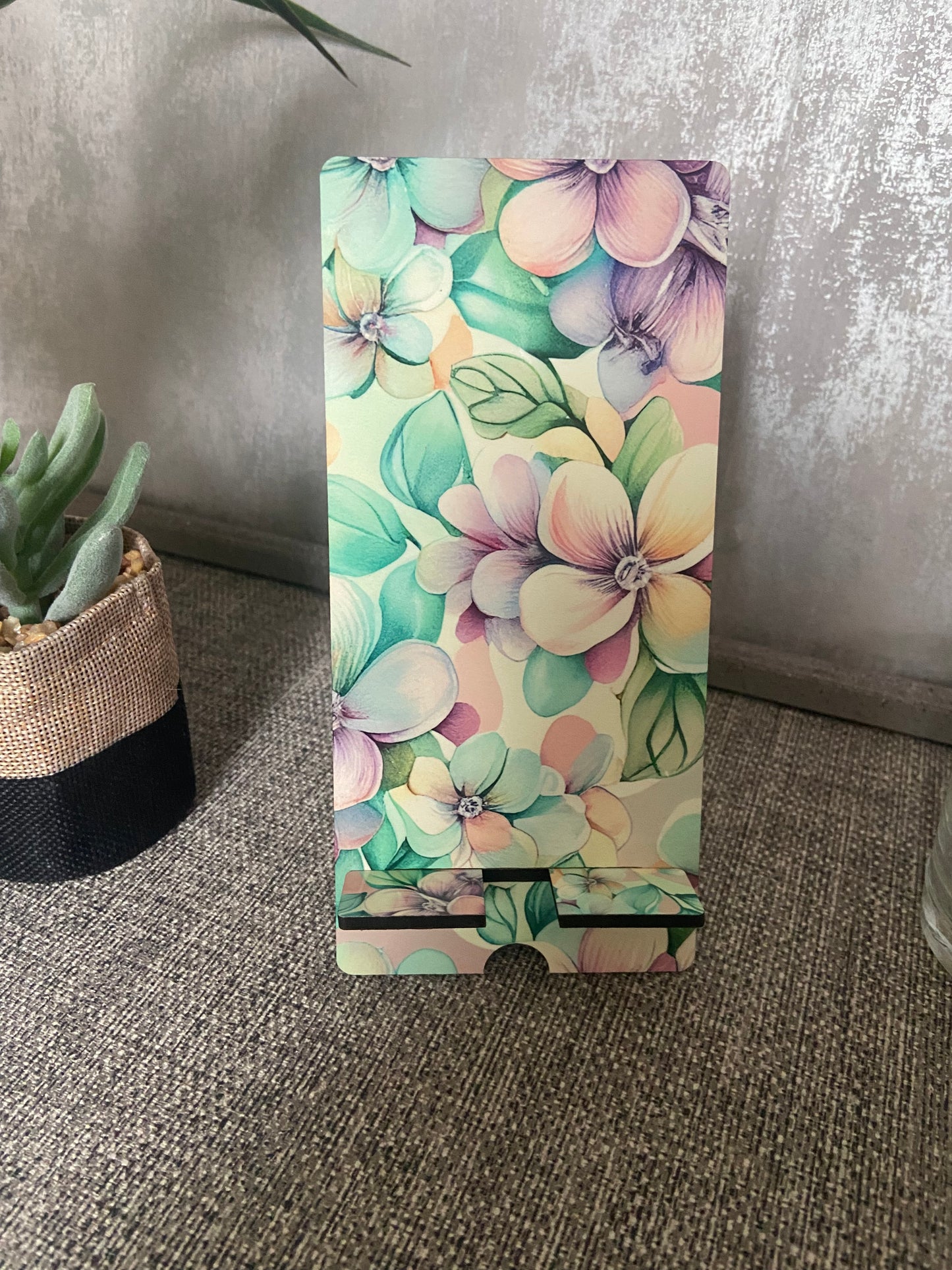 Mobile Phone Stand MDF - Green/ Lilac Floral