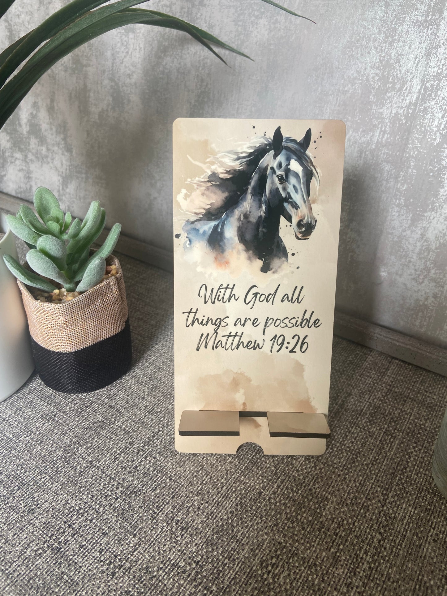 Mobile Phone Stand MDF - With God All Things Are Possible Matthew 19:26